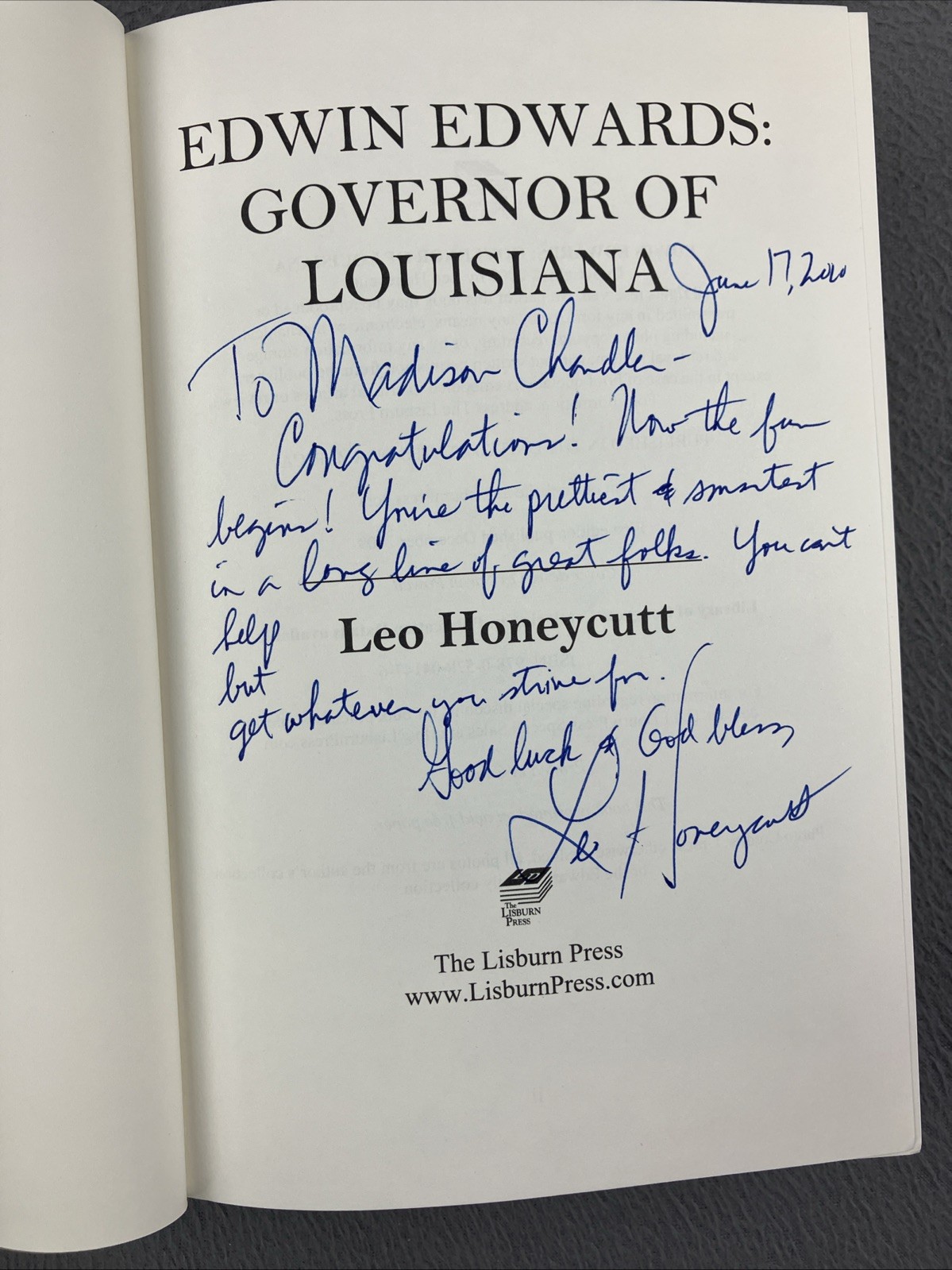 Edwin Edwards Governor of Louisiana – Hardcover By Leo Honeycutt *SIGNED COPY
