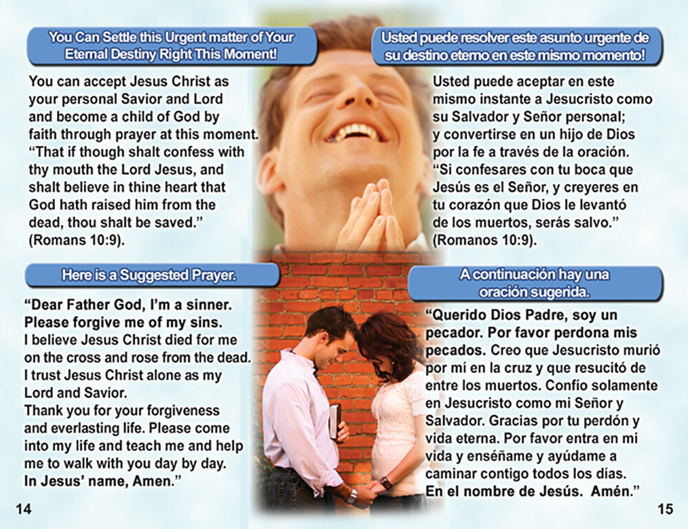 Bible, Gospel Tracts in English/Spanish, Pack of 40 in 4 Covers, 20 Pages Each.