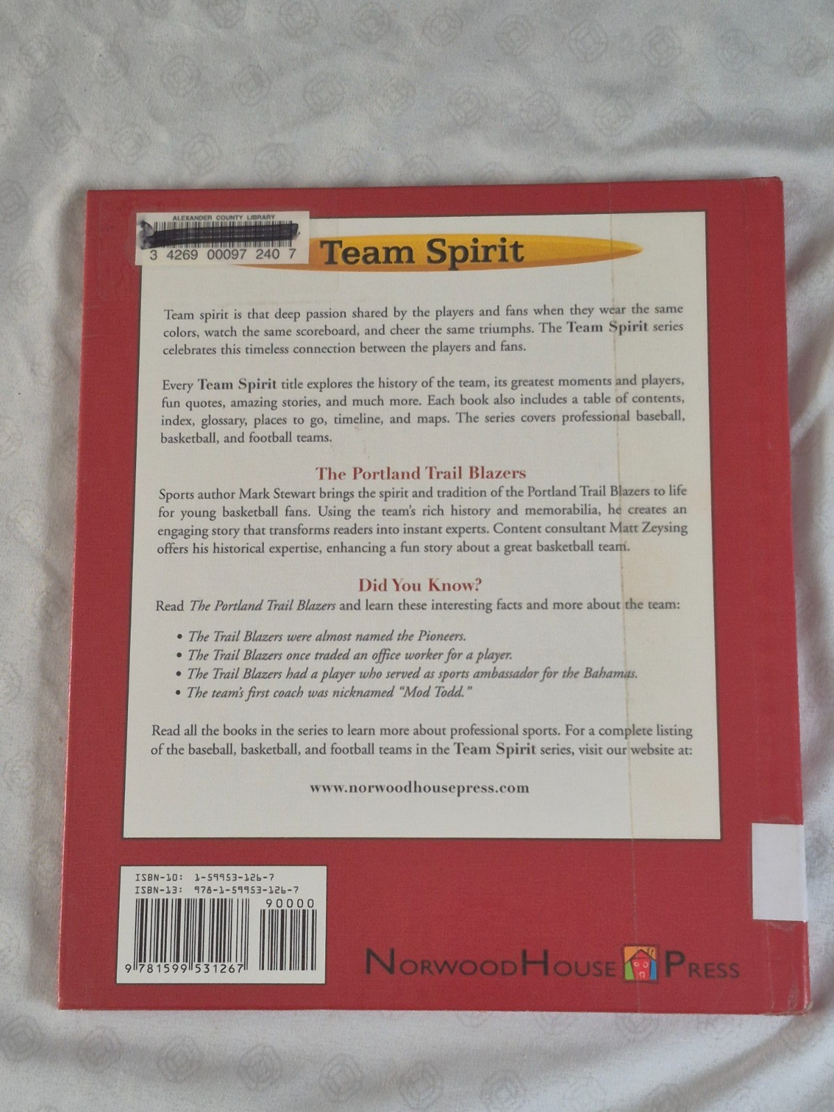 The Portland Trail Blazers Library Binding Mark Stewart Hardcover NBA Basketball