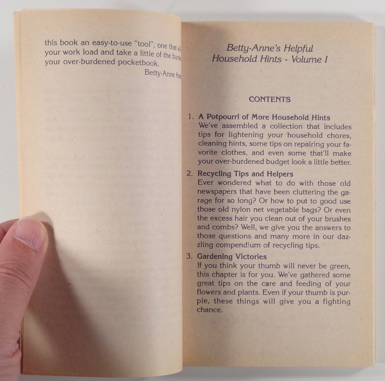 1983 BETTY-ANNE’S HELPFUL HOUSEHOLD HINTS Volume 1 totally miscellaneous advice