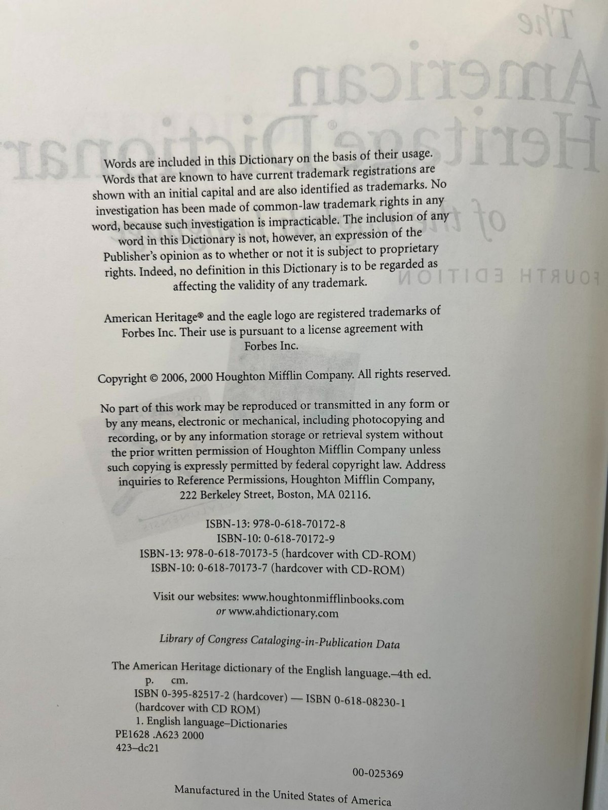 The American Heritage Dictionary of The English Language Various Authors 2006