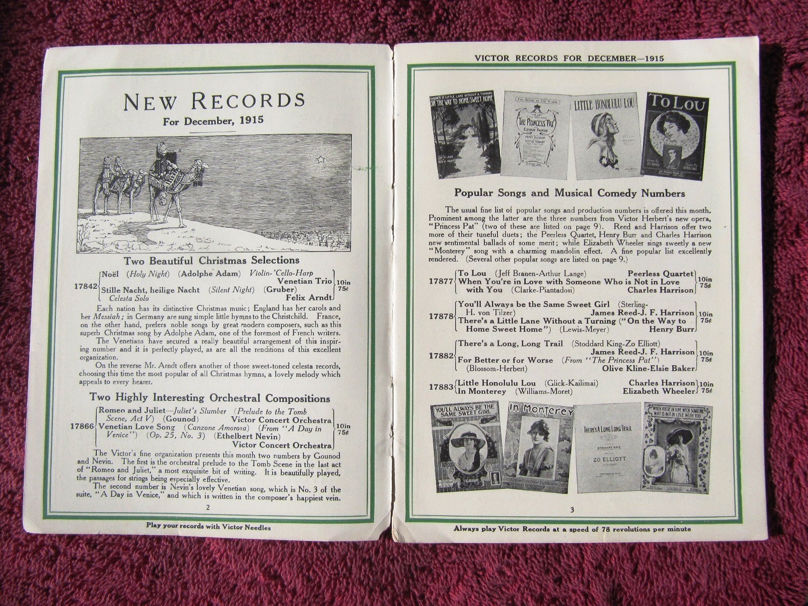 VICTOR BOOK OF THE OPERA Debut New RECORDS DEC 1915 Supplement Victrola CATALOG