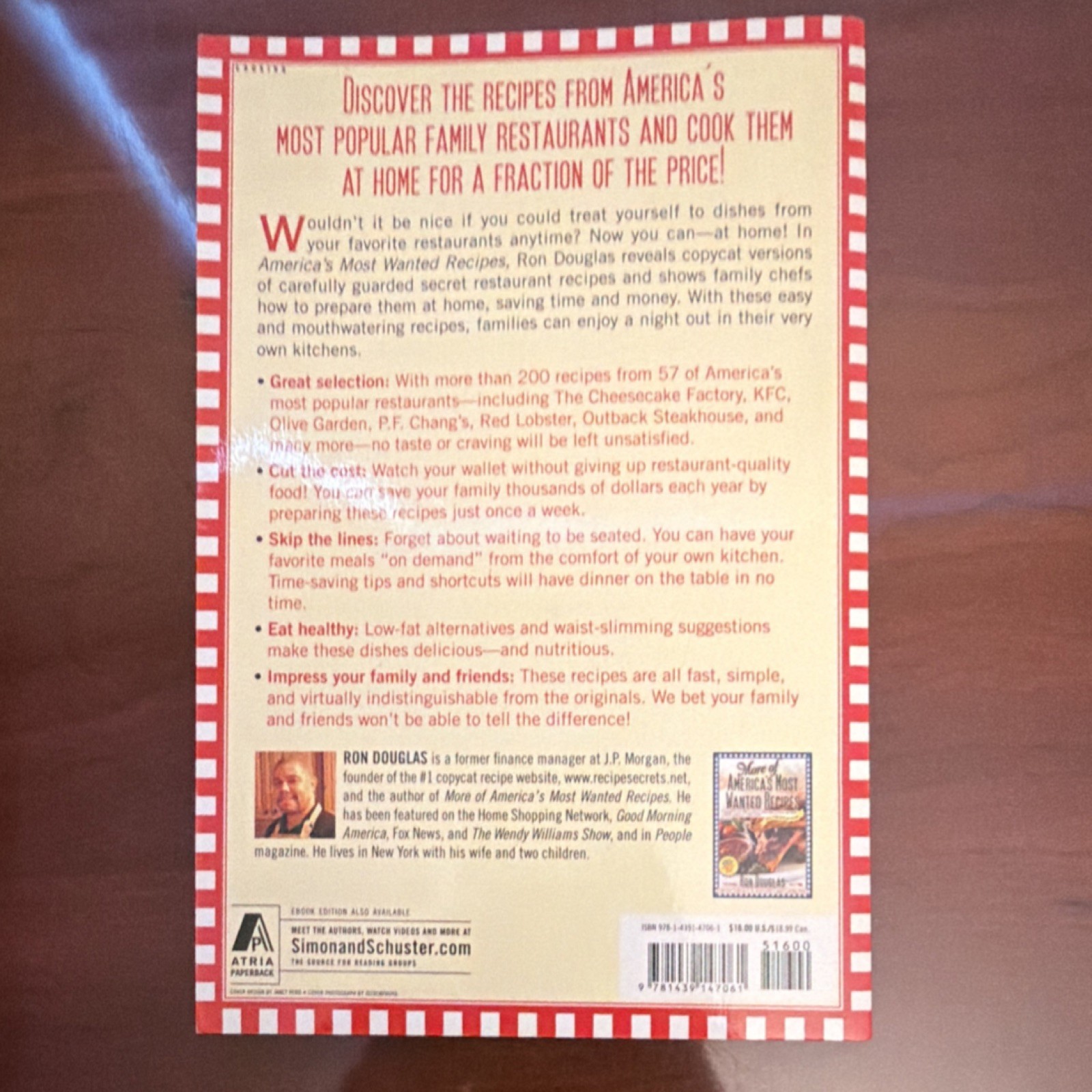 America’s Most Wanted Recipes by Ron Douglas Paperback First Edition Atria Books