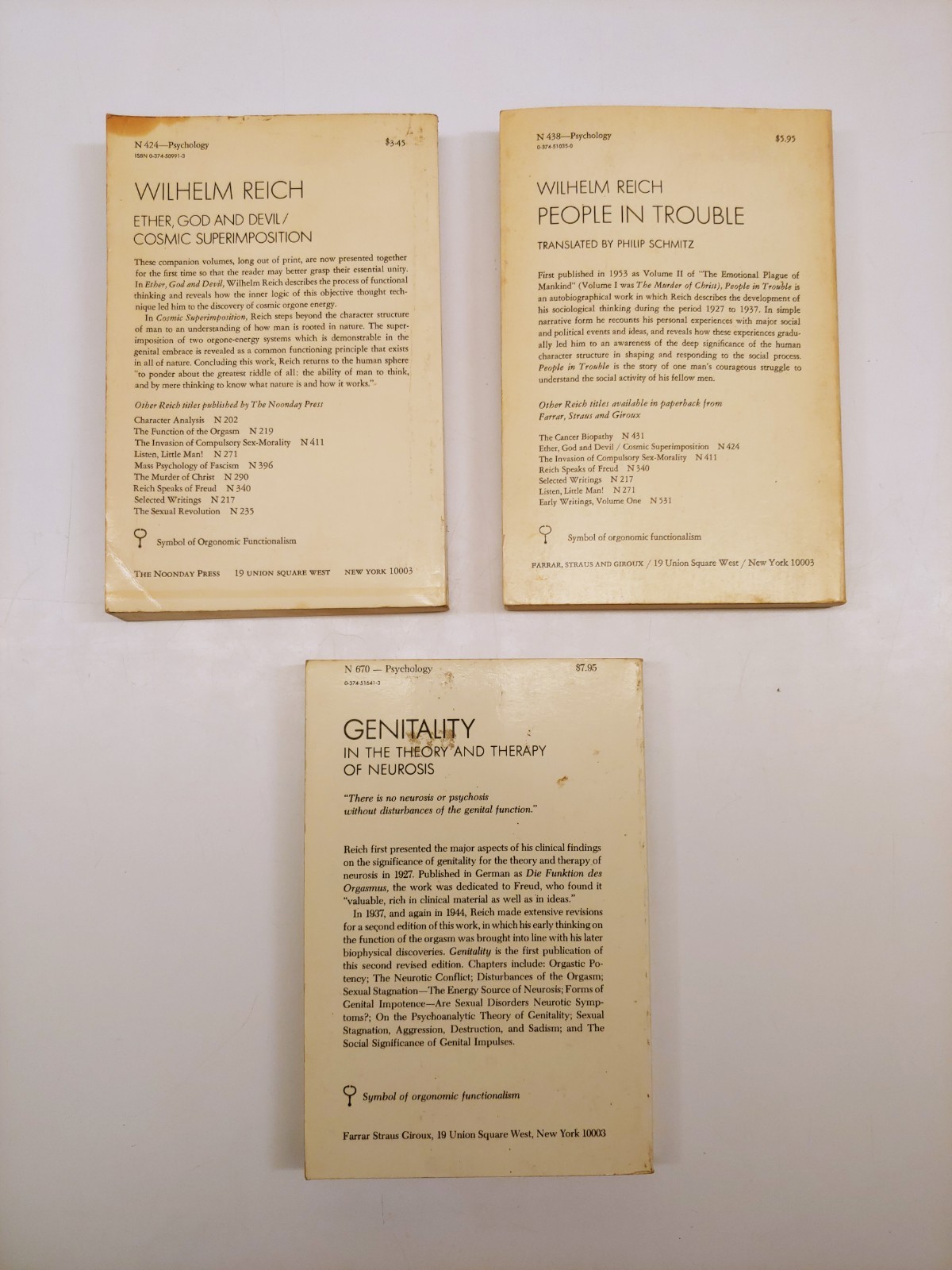 3x Wilhelm Reich Paperback Psychology Books – SET AS SHOWN