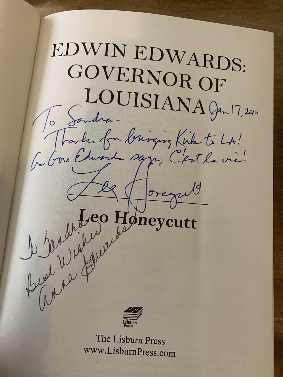 Edwin Edwards, Gov.of Louisiana Signed by Honeycutt & Anna Edwards dtr 1st Ed.