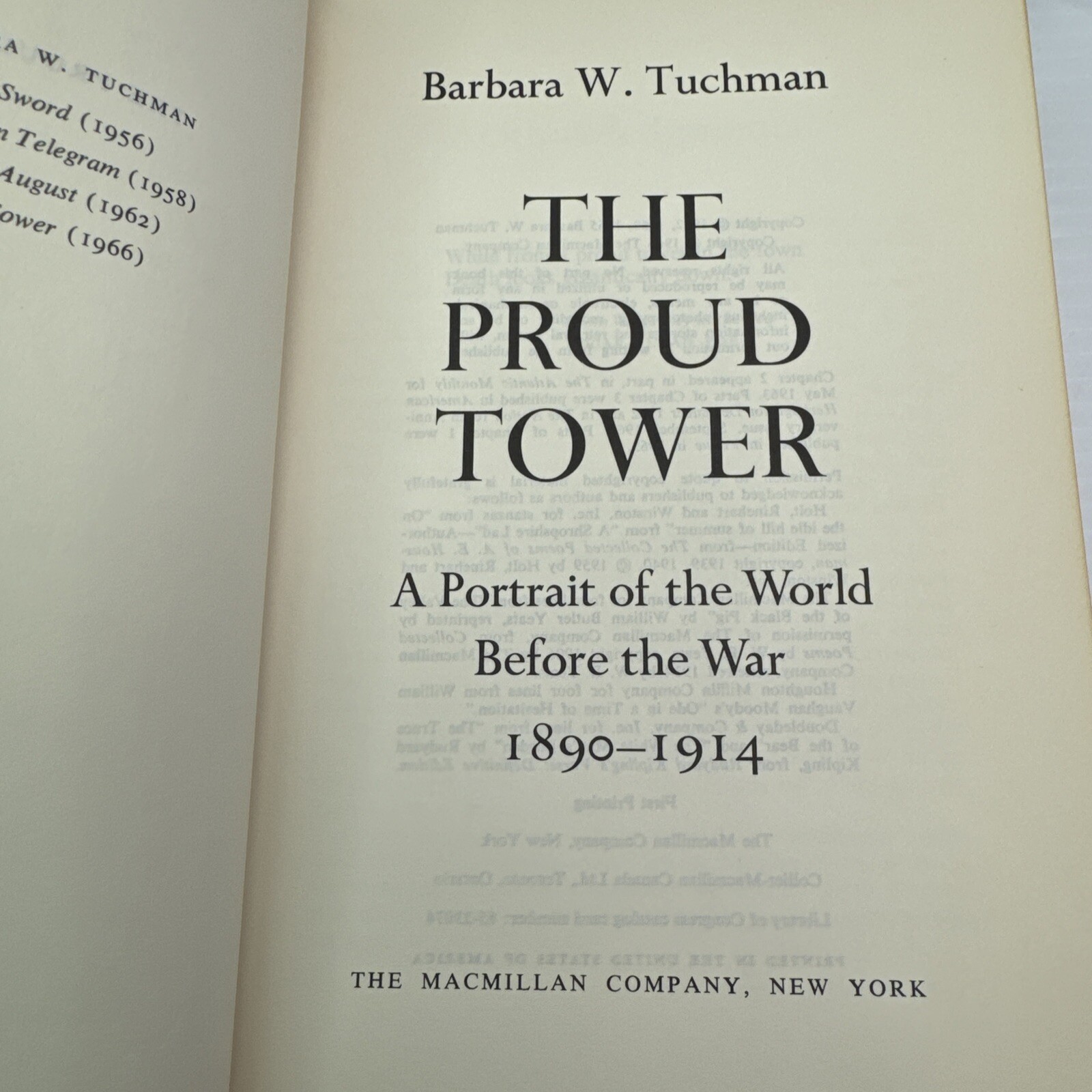 Barbara W. Tuchman The Proud Tower 1966 Book of the Month Club World Before War