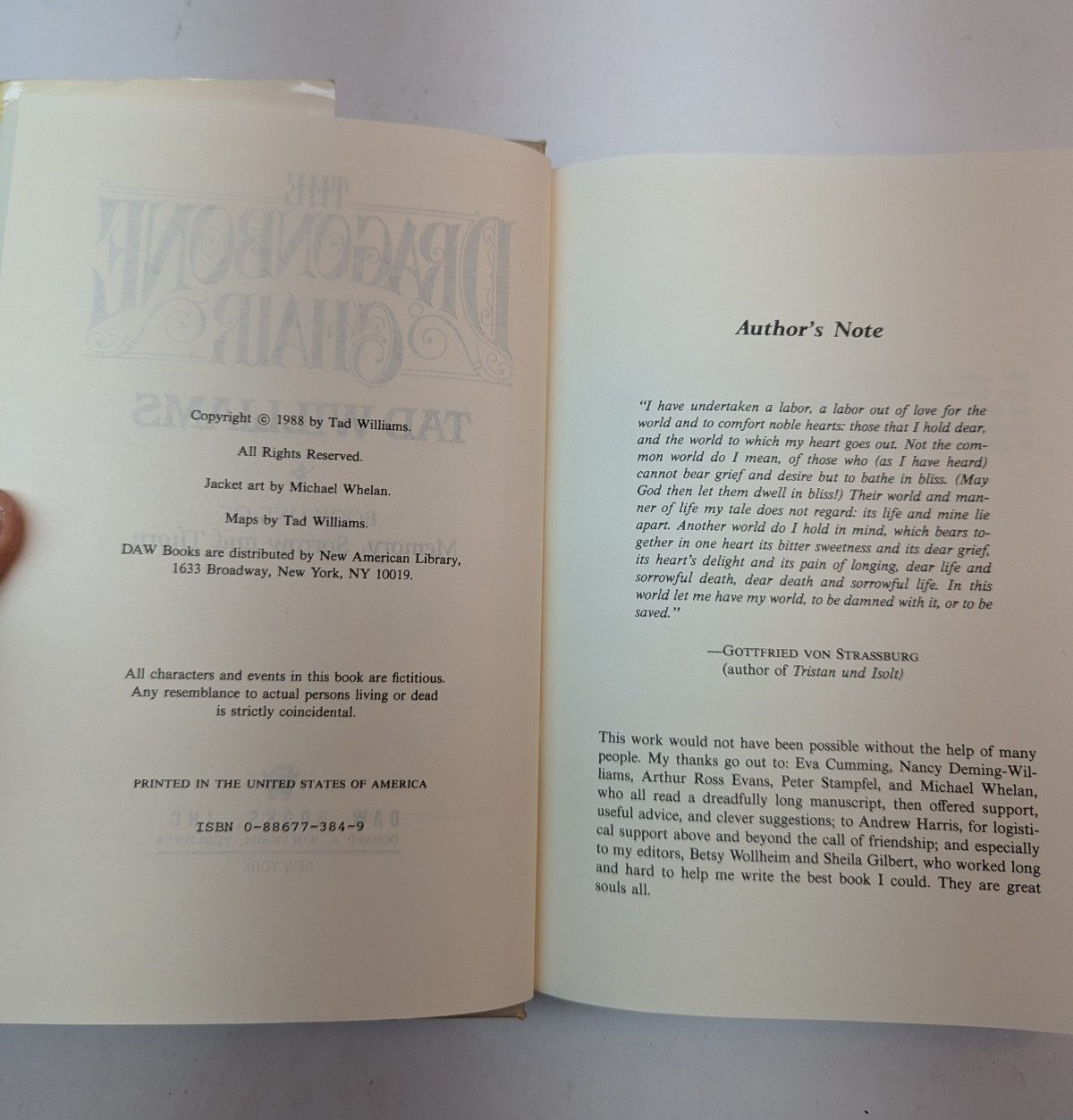 The Dragonbone Chair by Tad Williams Hardcover DJ 1988 BCE Book Club Edition VTG