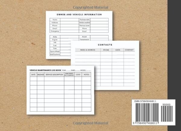 Vehicle Maintenance Log Book: Repair and Service Log Book for Cars, RVs, Jeeps
