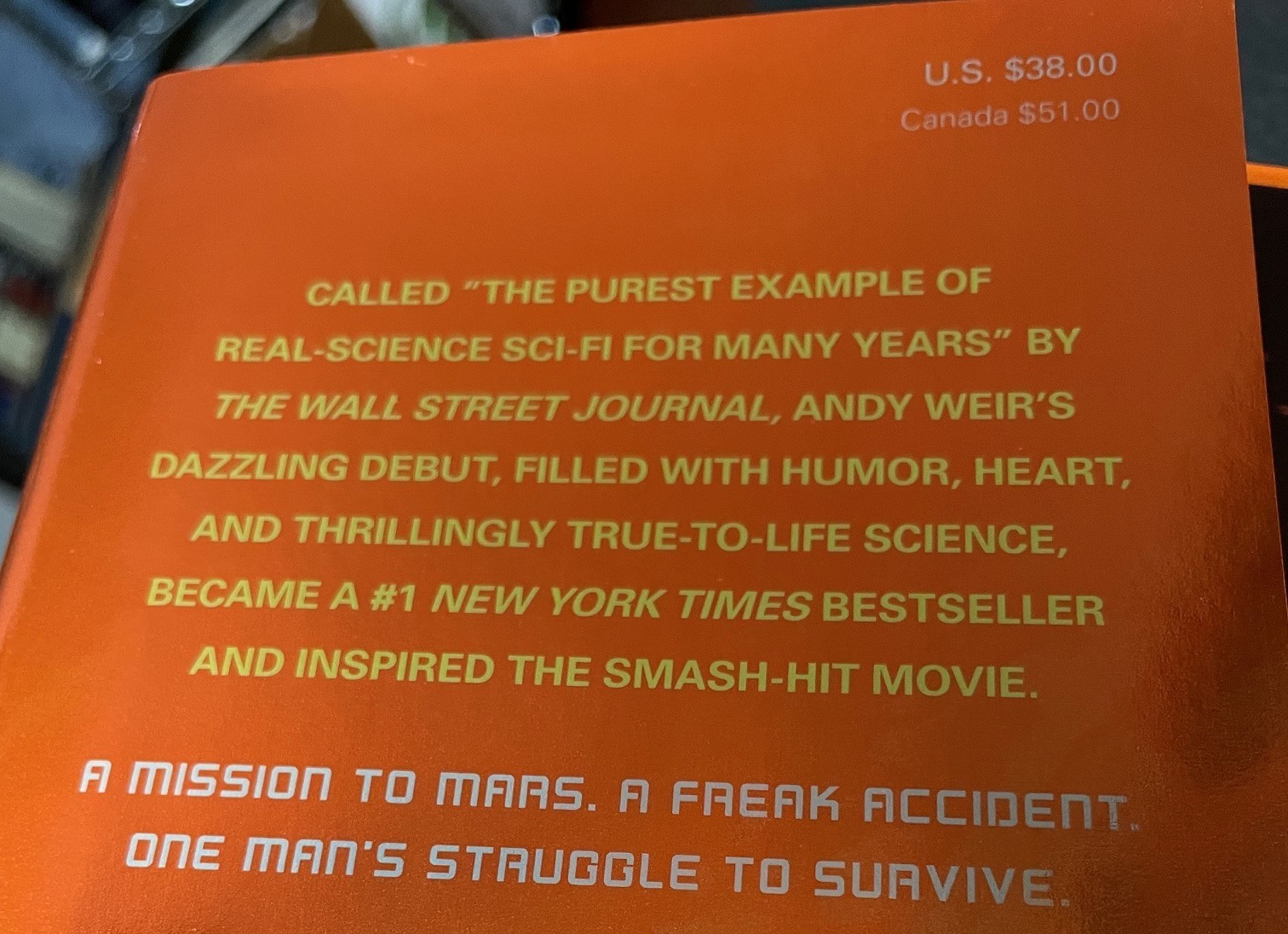 Andy Weir signed THE MARTIAN, deluxe edition, dust jacket cover, 1st/1st