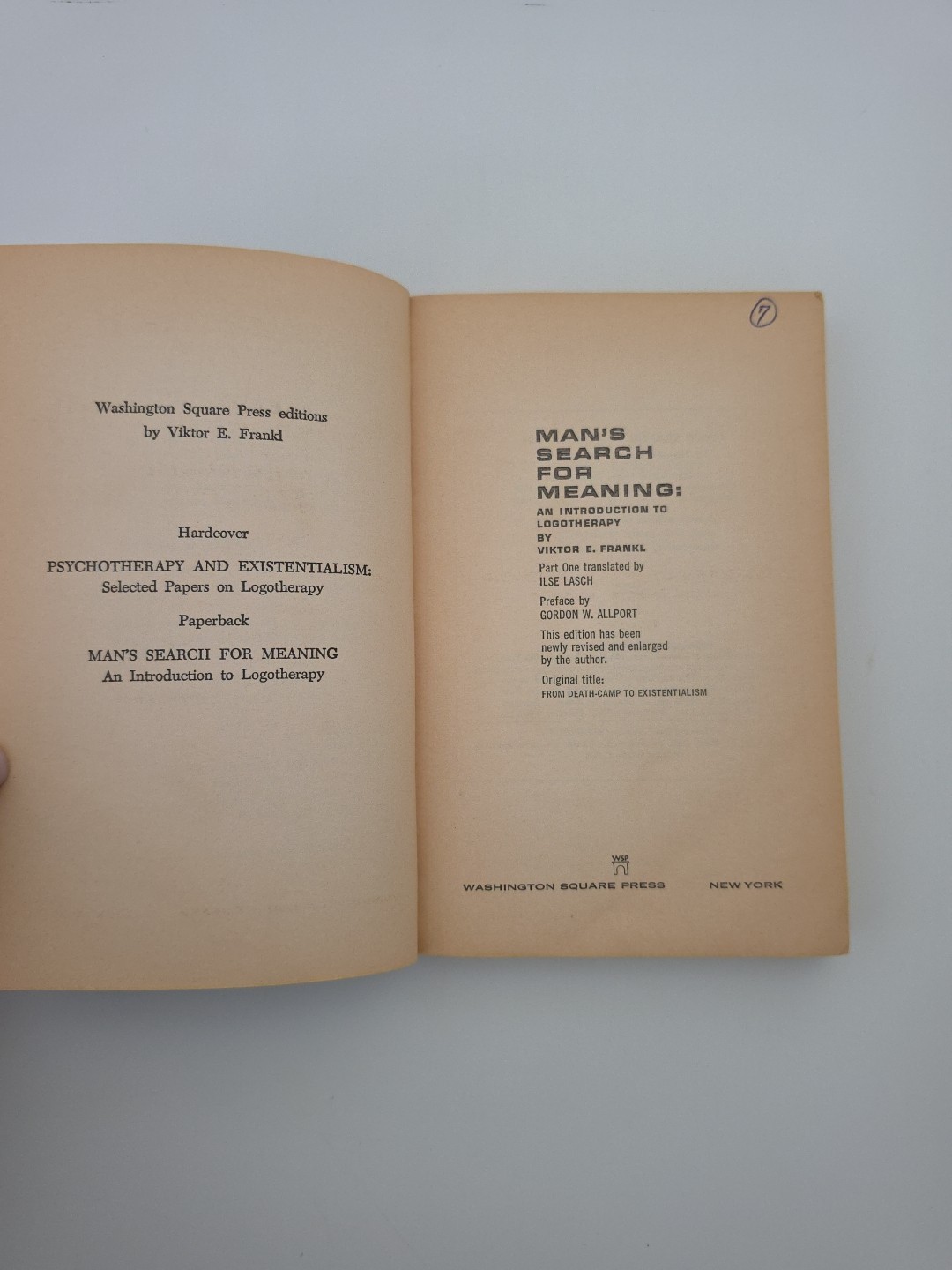 Man’s Search for Meaning Viktor E. Frankl 1969 WSP Psychology Self Help Book