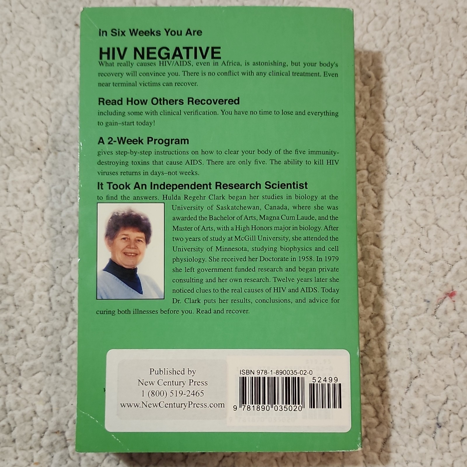 The Cure for HIV and AIDS by Hulda Regehr Clark PB New Century Press 68 Cases