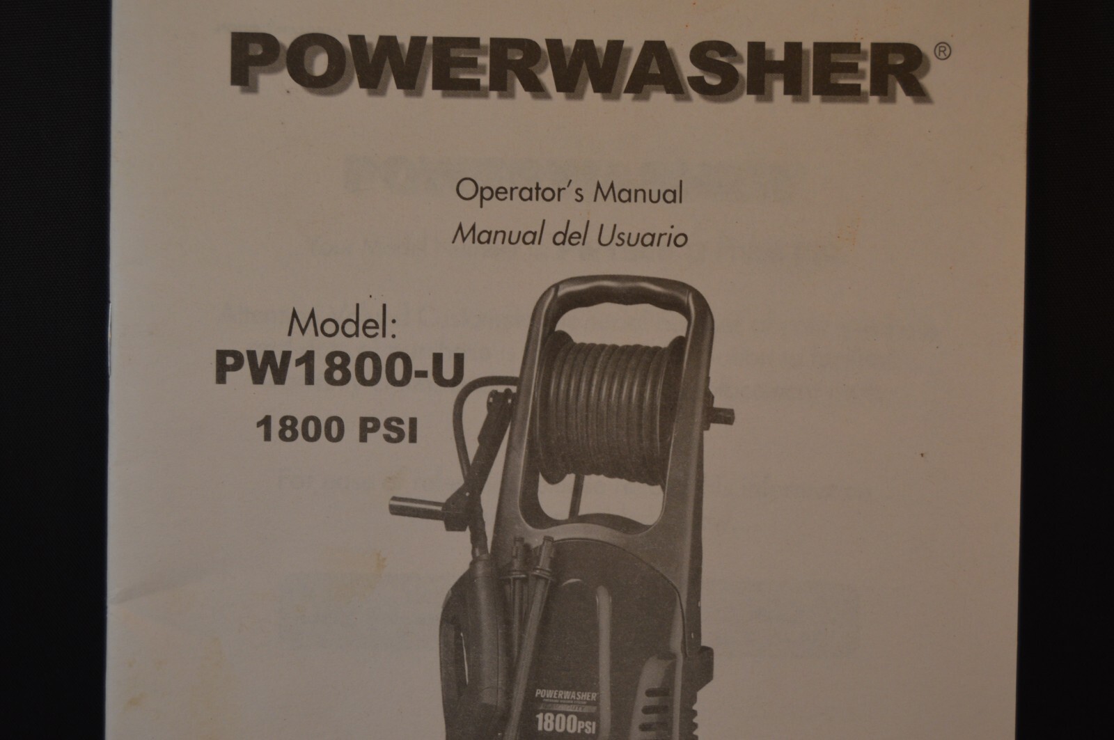 POWERWASHER Model PW1800-U „OPERATOR’S MANUAL“ 1800 PSI 26 Pages INSTRUCTIONS