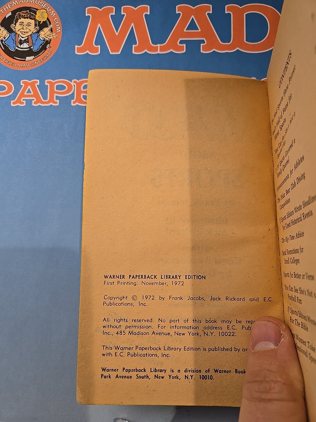 MAD Magazine Paperback Book: MAD ABOUT SPORTS 1972 Warner 1st Print VG