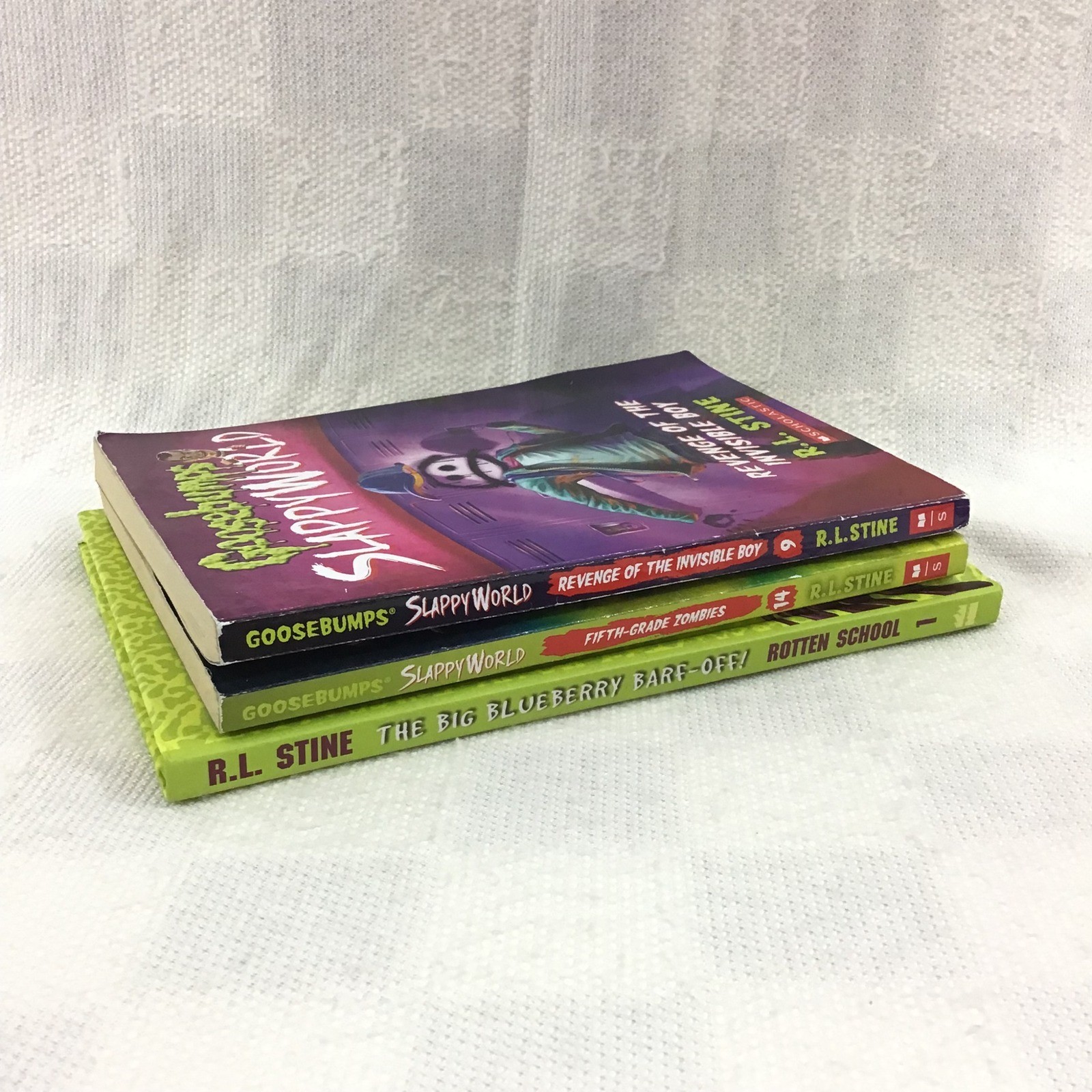 RL Stine Book Lot Goosebumps SlappyWorld 9 14 Rotten School 1 Paperback 3 Books