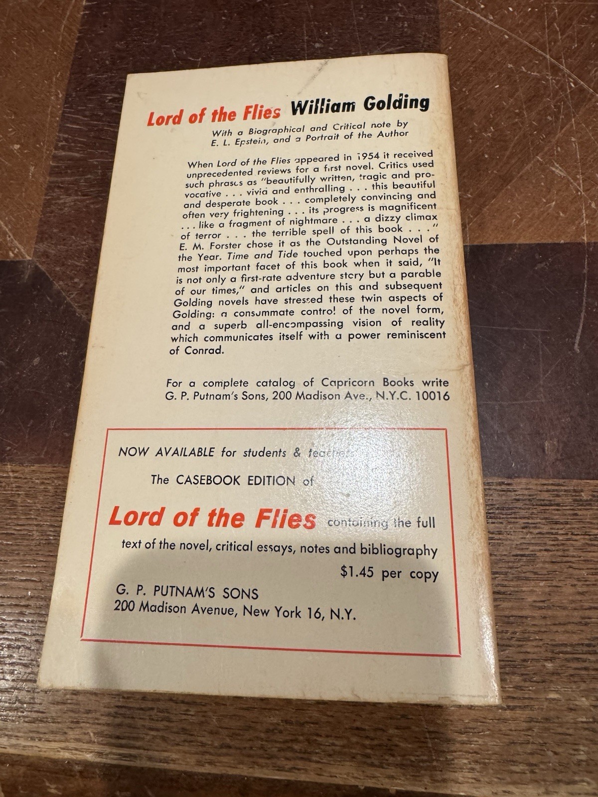 Lord Of The Flies Paperback Book By William Golding 1959 Capricorn Publishing
