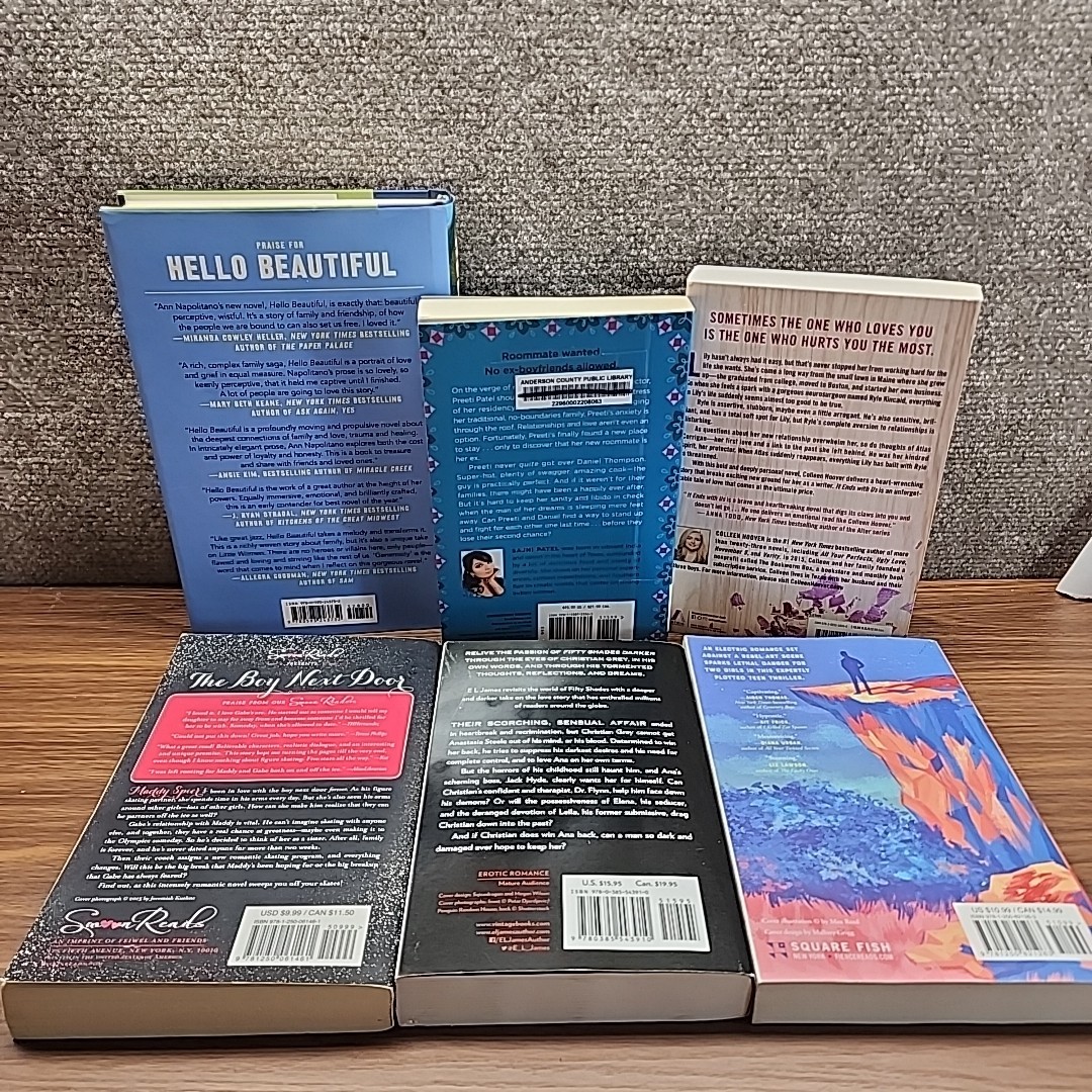 Lot Of 6, Mixed Authors Book Tok Collen Hoover, E. L. James, Hello Beautiful