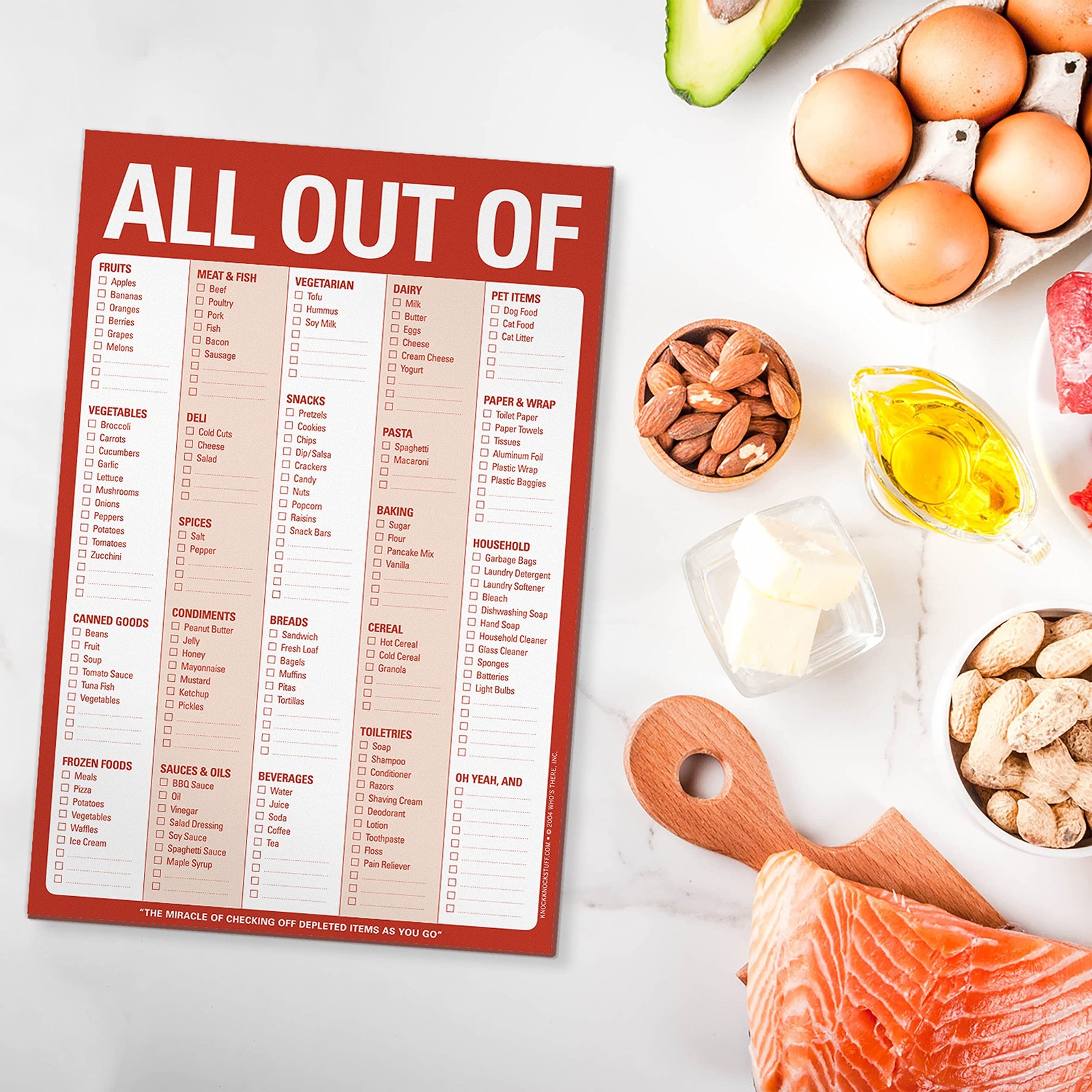 All Out Of Grocery List Note Pad, 6 x 9-inches (Red)