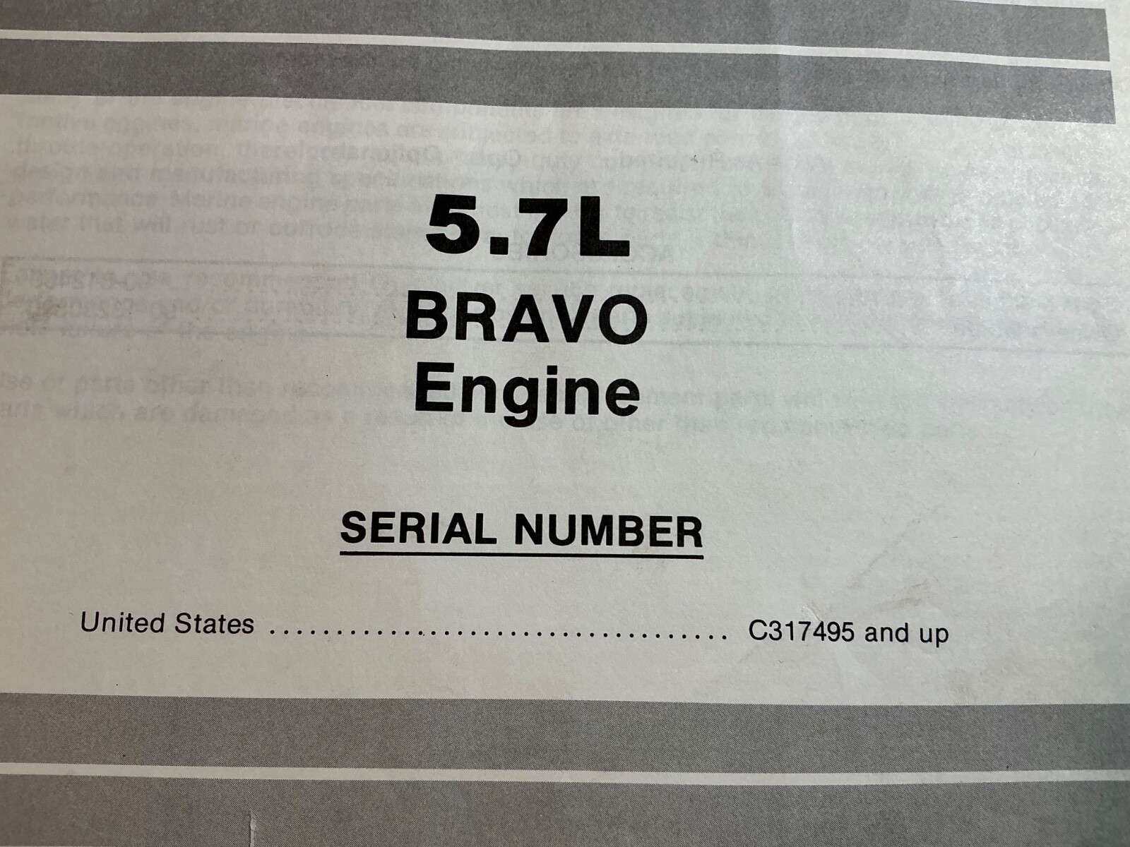 Mercruiser 5.7L Bravo GM 350 V8 Engine Parts Catalog Serial #C317495 and Up