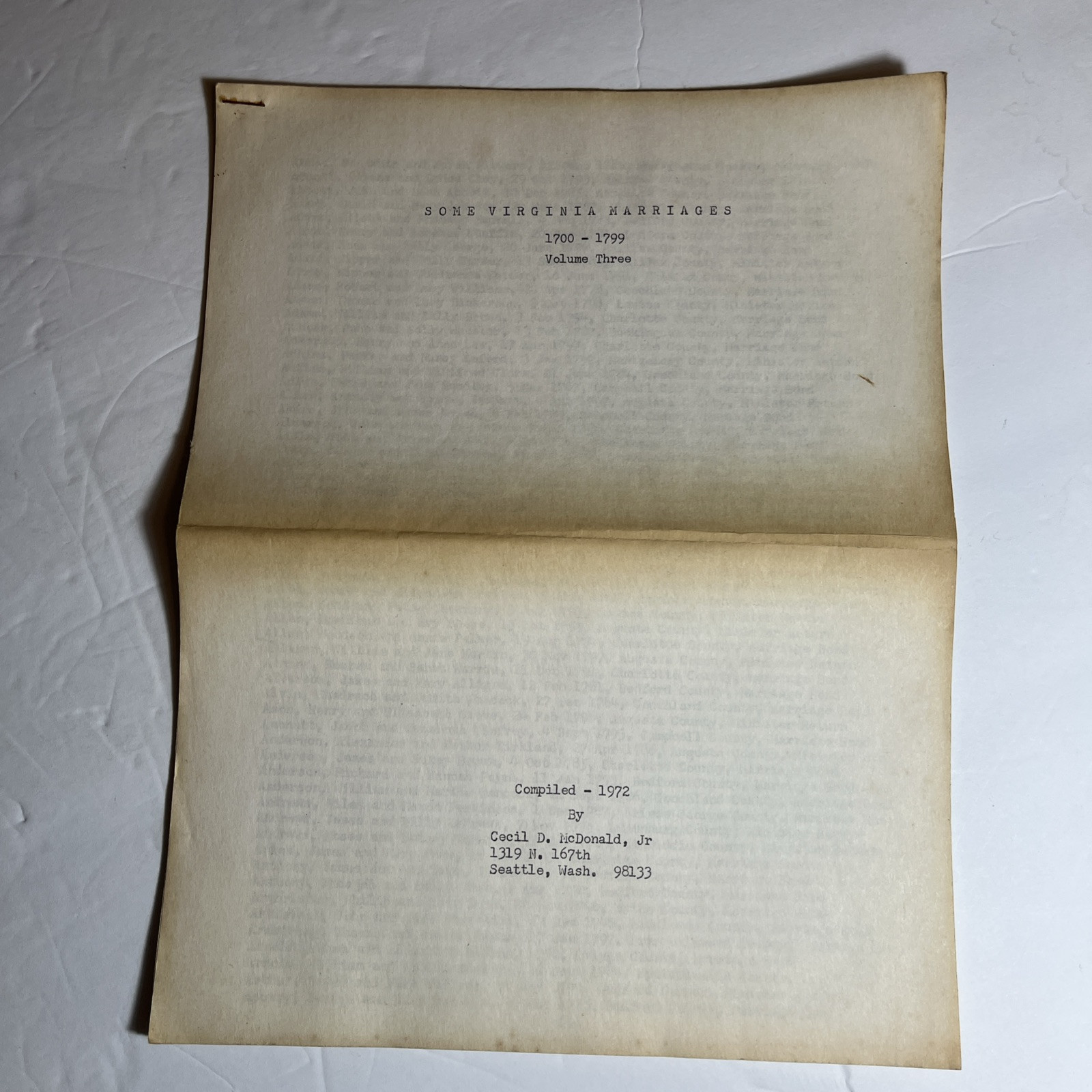 SOME VIRGINIA MARRIAGES Genealogy Records 1700-1799 Pioneer Colonists Book pages