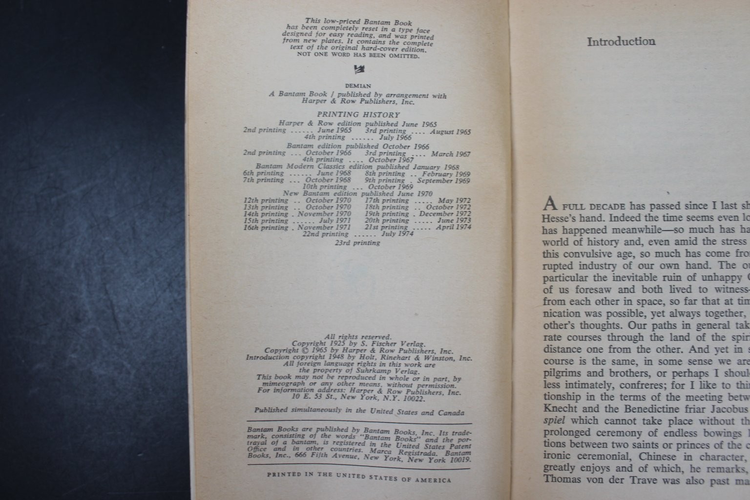 Demian Hermann Hesse 1974 Bantam Edition Philosophical Fiction Classic PB