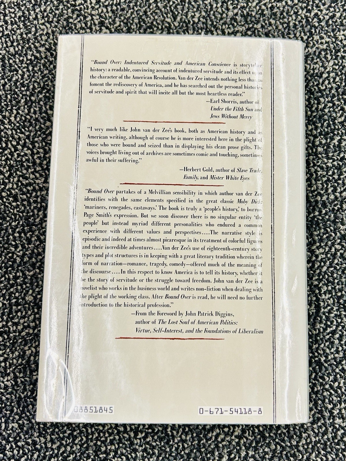 Bound Over Indentured Servitude History John Van Der Zee 1985 HC DJ First Ed