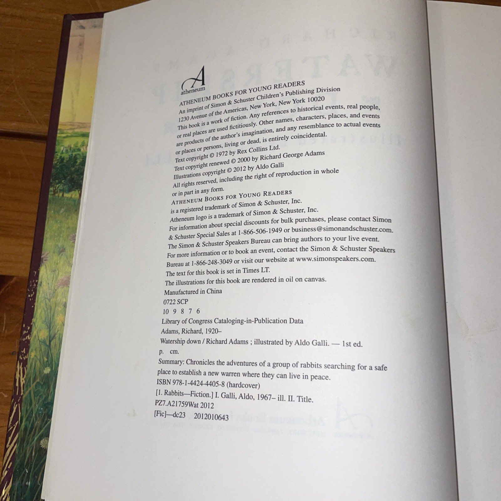 WATERSHIP DOWN Richard Adams & Aldo Galli 2012 Atheneum HB