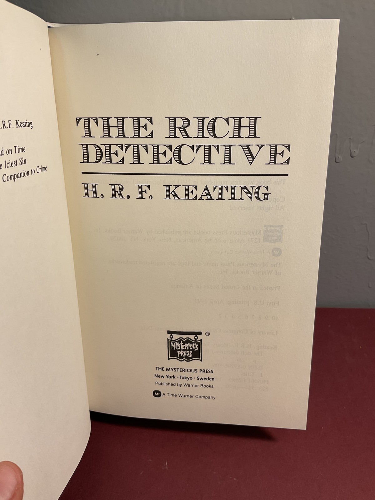 The Rich Detective H. R. F. Keating 1st US Printing 1993 Hardcover Mystery Novel