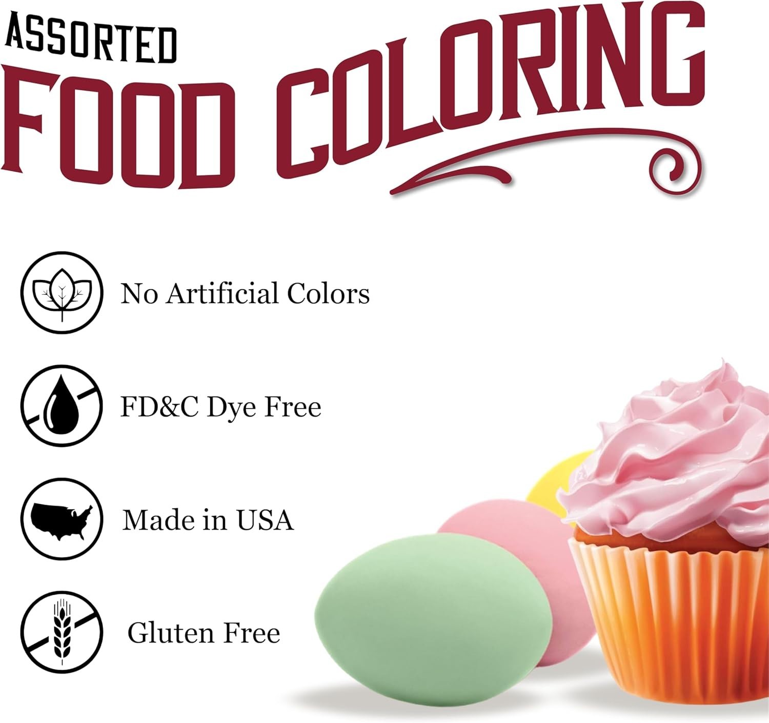 Natural Assorted Food Coloring – Red, Yellow, Green & Blue | 4 Bottles 0.3 oz