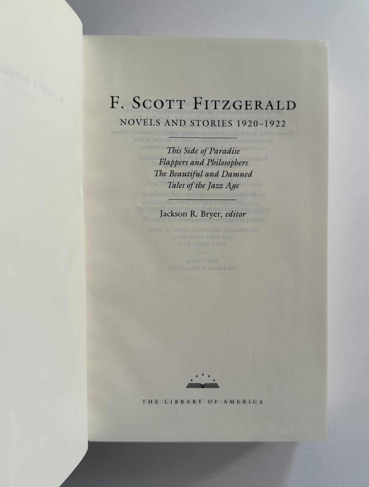 F. SCOTT FITZGERALD Novels and Stories 1920-1922 | 2000 Library of America HC/DJ