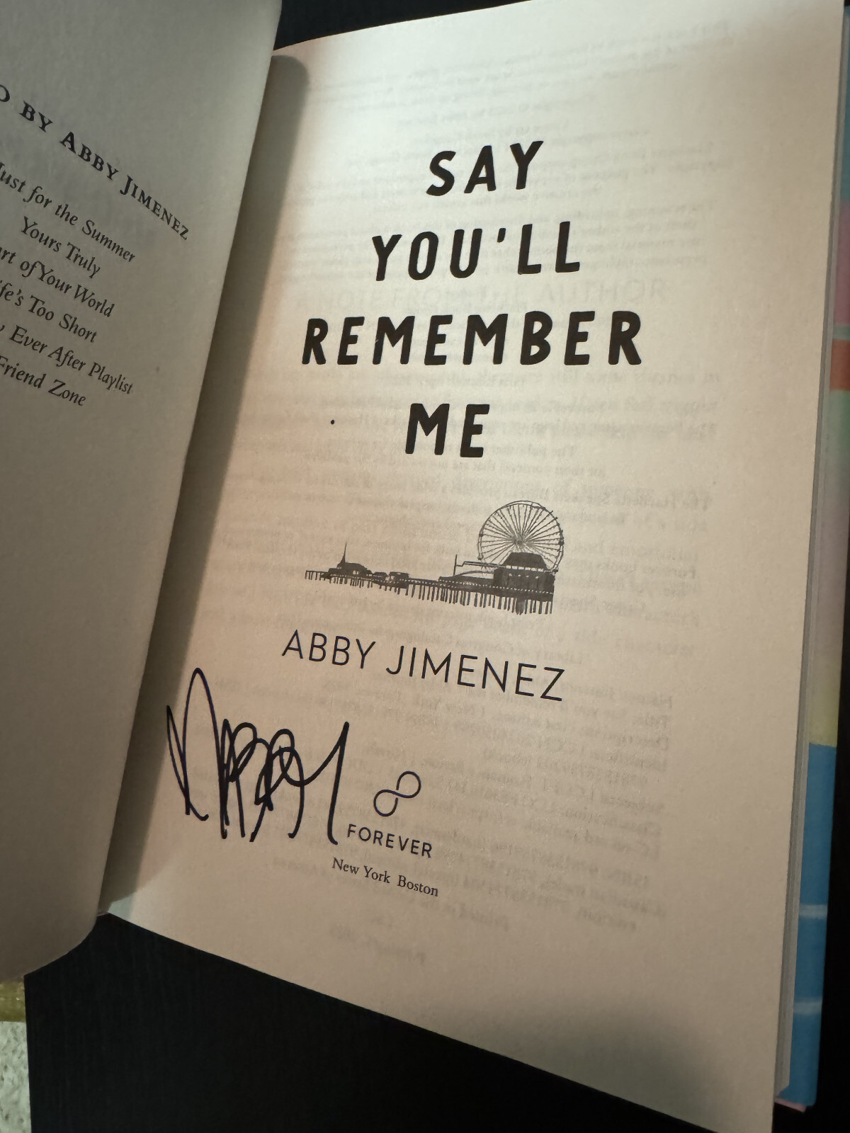 Say You’ll Remember Me by Abby Jimenez, Hardcover, HAND SIGNED, NOT A TIP-IN