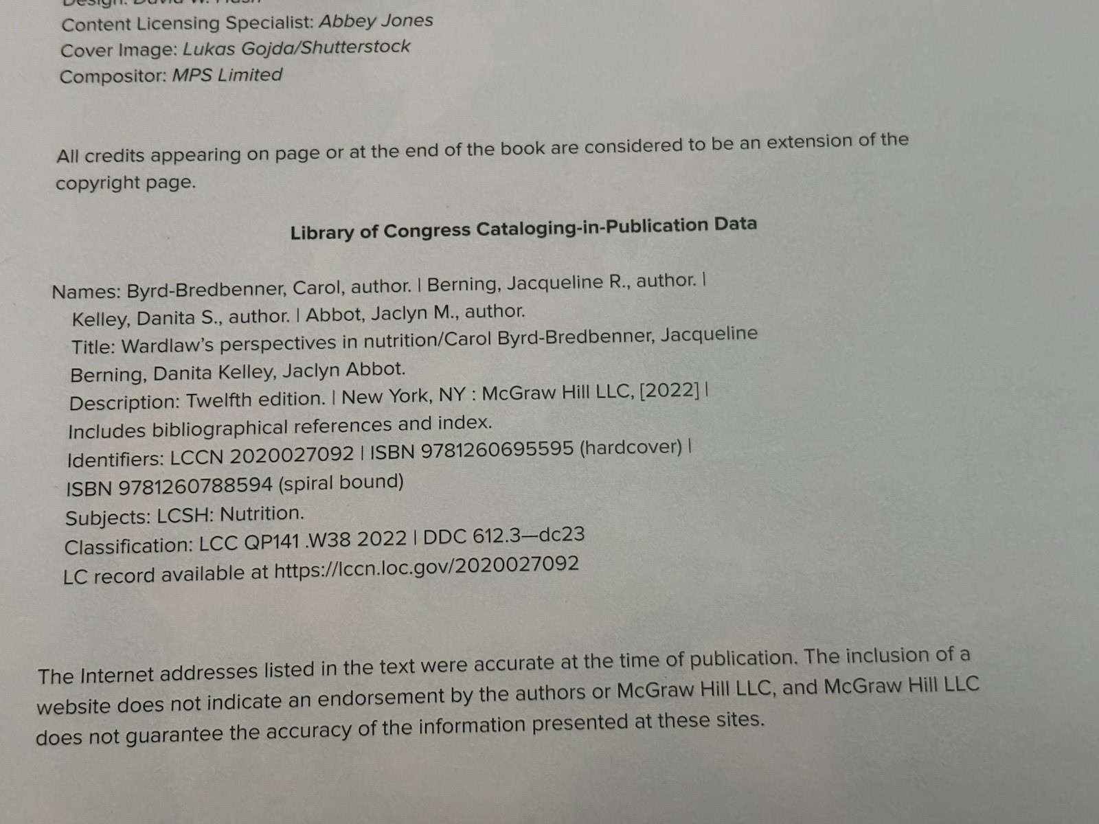 Wardlaw’s Perspectives in Nutrition, 12e (Looseleaf) by Danita Kelley…