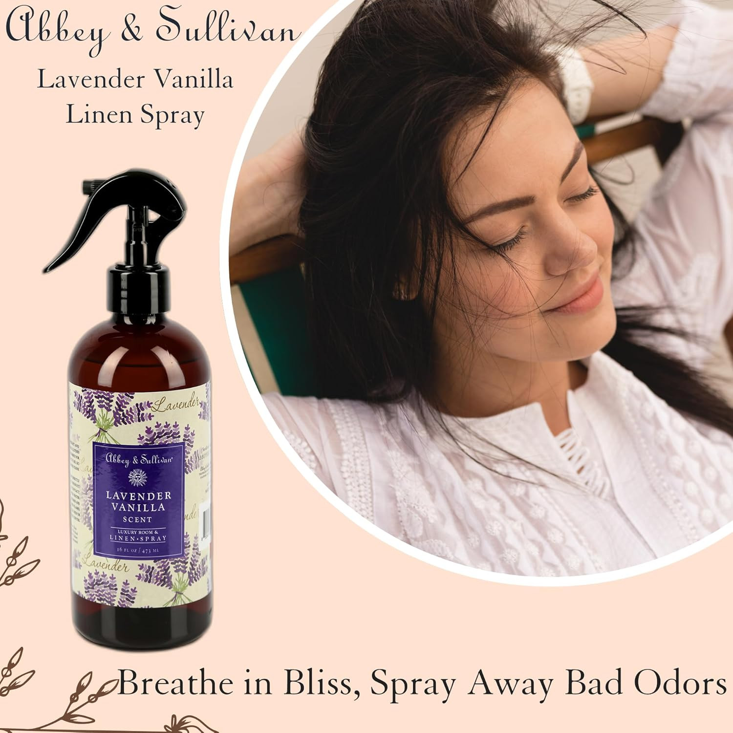 Odor Eliminating and Refreshing Linen and Room Spray, Lavender Vanilla, 16 Oz.
