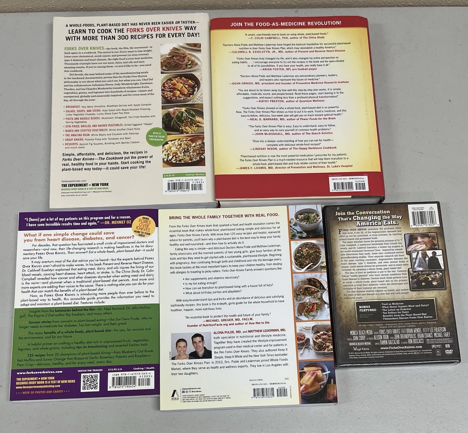 Forks Over Knives, Lot of 5 (4 books+ 1 DVD) items on plant-based diet