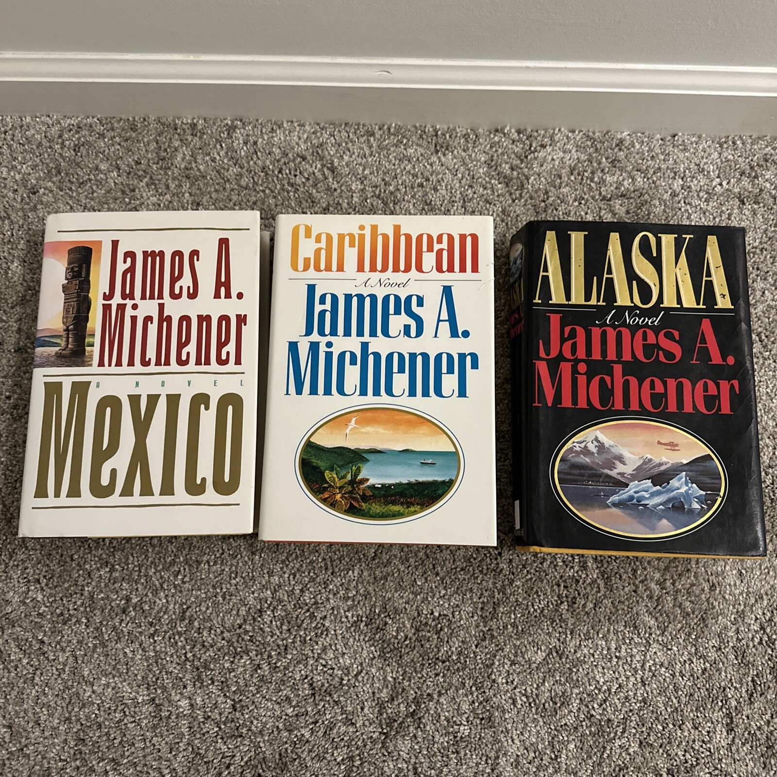 3 Novels by James A. Michener~Mexico~Caribbean~Alaska HC DJ First Editions