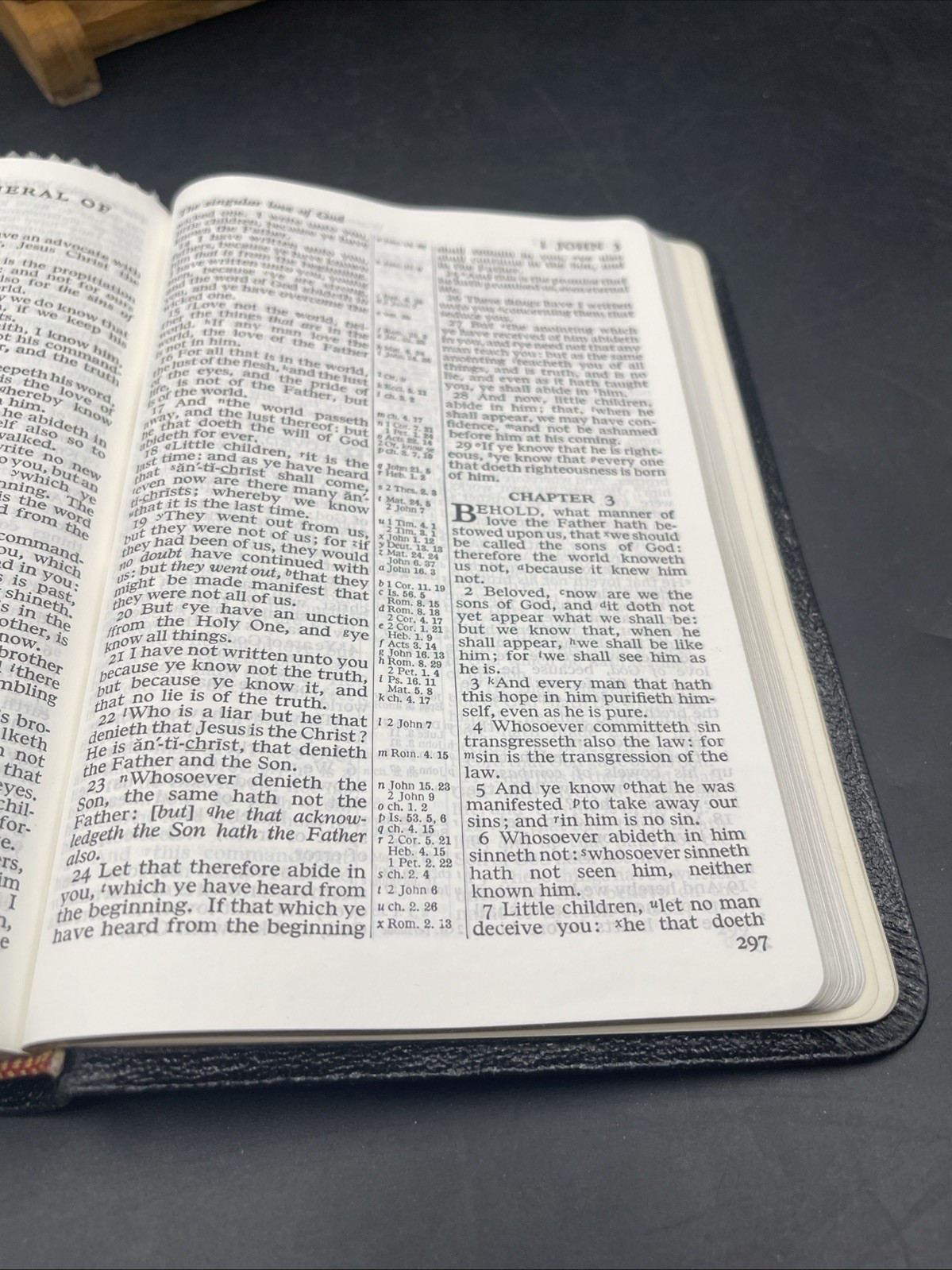 Vtg French Morocco Leather bound King James HOLY BIBLE Concordance Red Letter