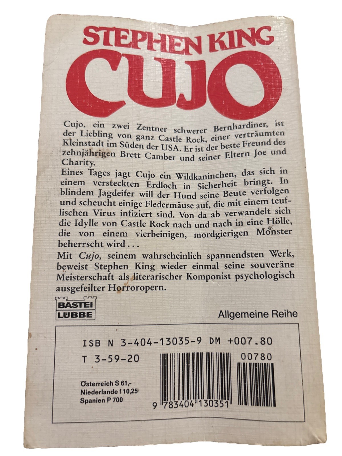 Cujo By Stephen King, Bastei Lubbe, 1981, Paperback