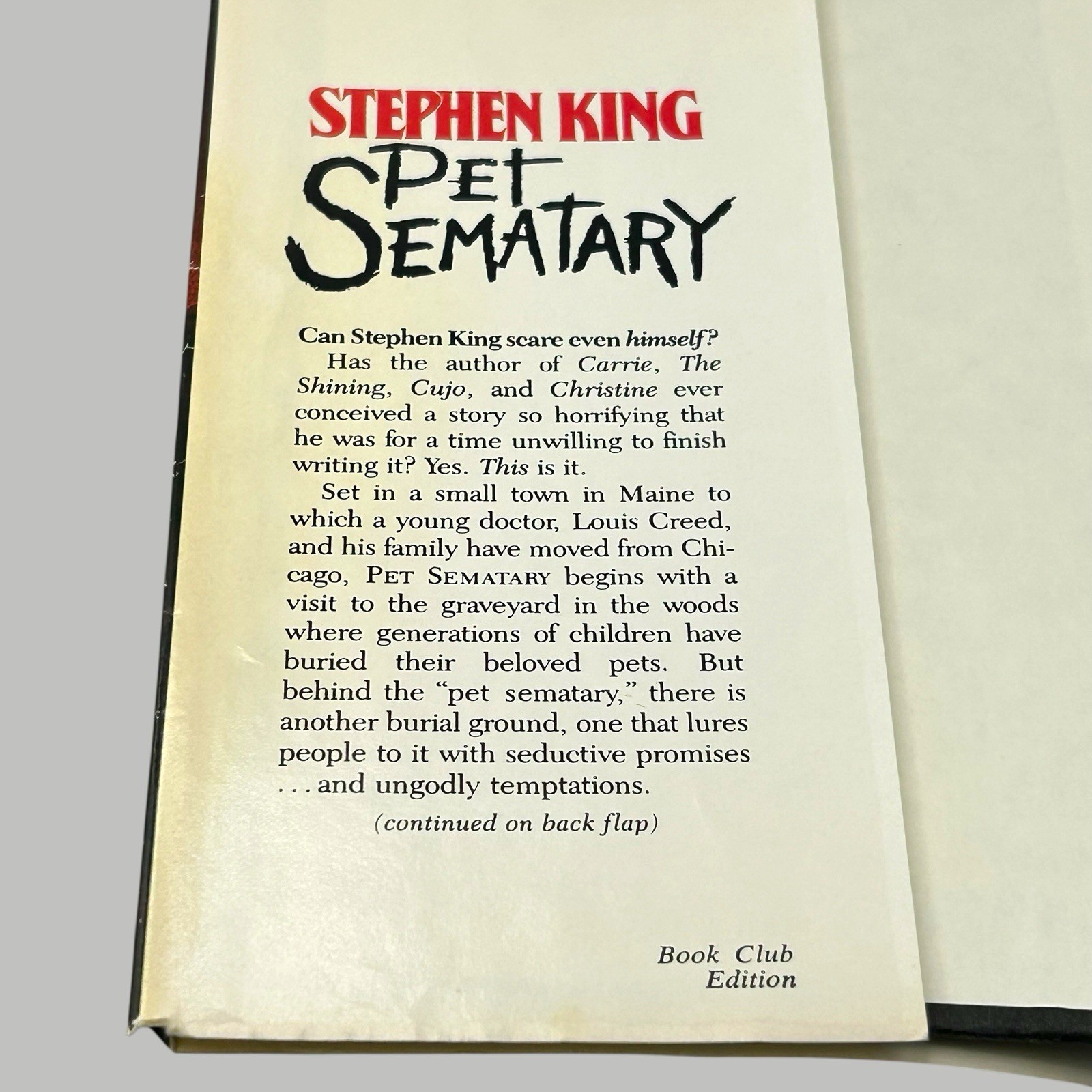 Pet Sematary by Stephen King Book Club Edition Doubleday Hardcover Dust Jacket