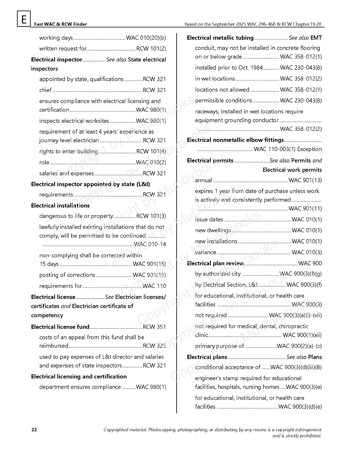 Fast WAC RCW Finder-2025 ed.-Keyword Index WA State Electrical Exam-AUTHENTIC