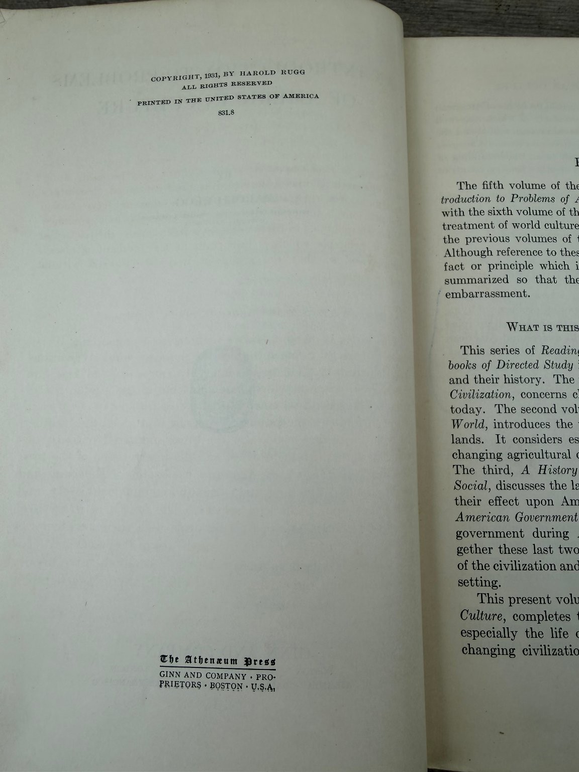 An Introduction to Problems of American Culture Harold Rugg 1931 Ginn & Company