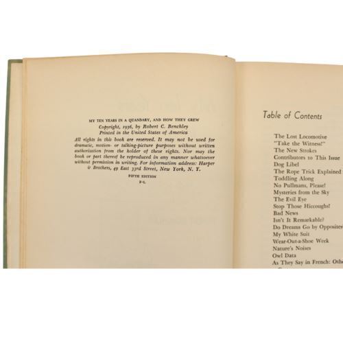 1936 ROBERT BENCHLEY Comedy Humor My Ten Years in a QUANDRY HCDJ Fifth Edition