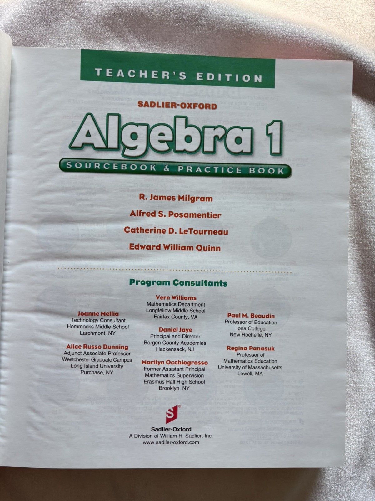 Sadlier-Oxford Algebra 1 Teacher’s …, R. James Milgra