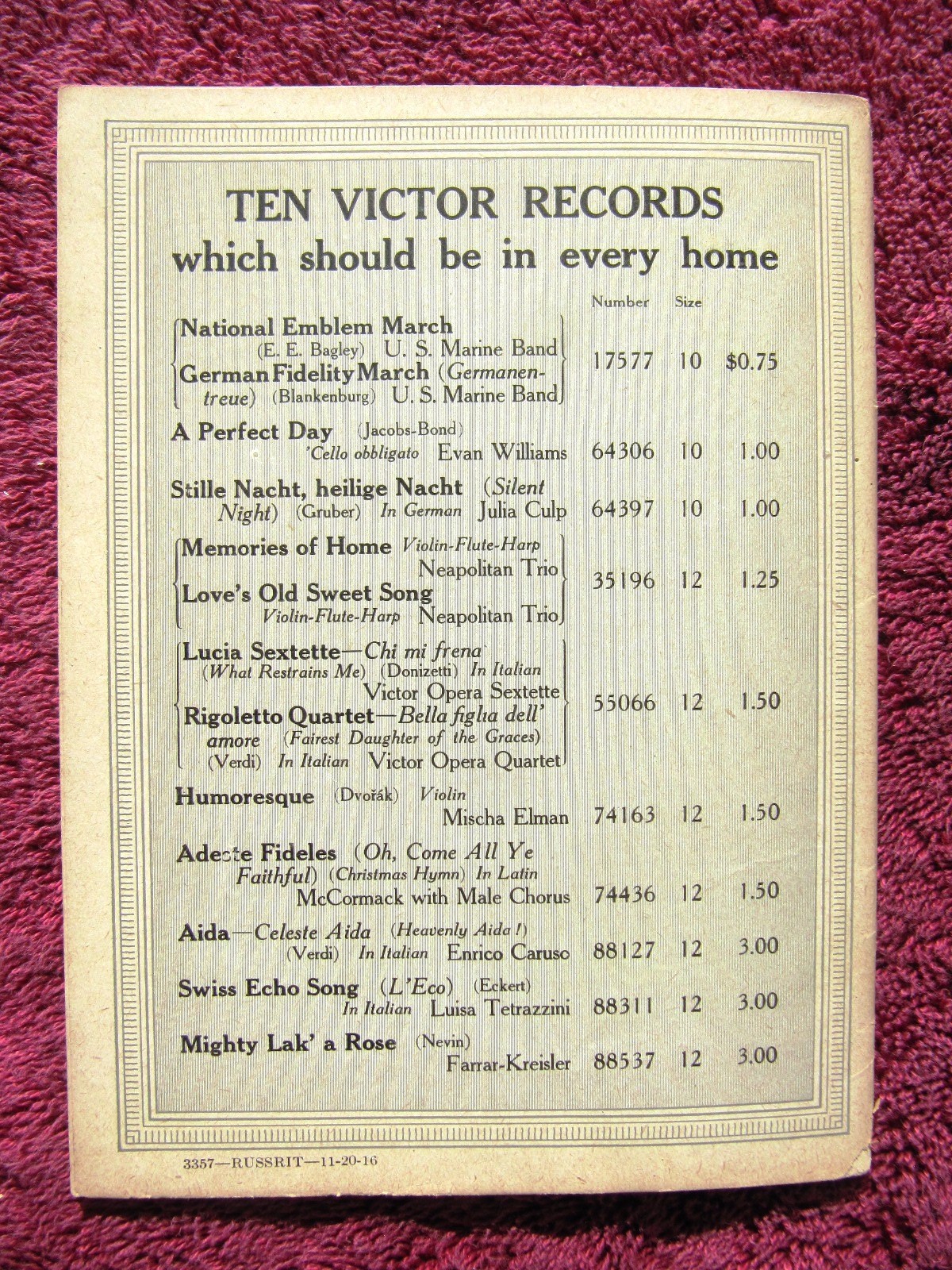 1917 Amelita Galli Curci DEBUT New VICTOR RECORDS Jan Victrola Supplemen CATALOG