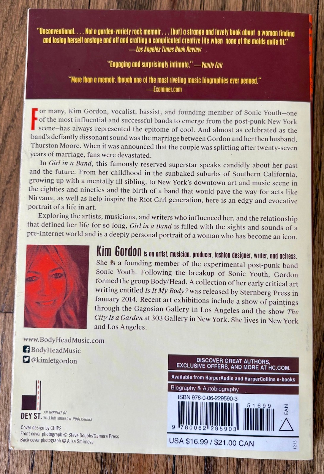 Kim Gordon, Girl In A Band: A Memoir [2015 Dey St. Trade PB VG+] Sonic Youth