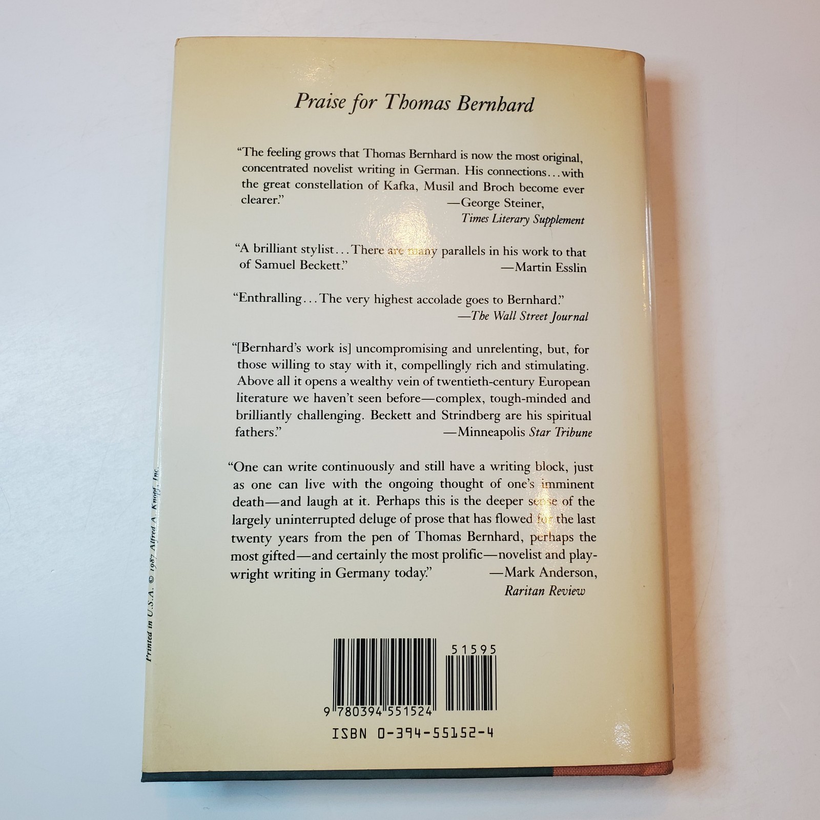 First American Edition Woodcutters Thomas Bernhard 1987 HC 1st Dark Satire Vtg
