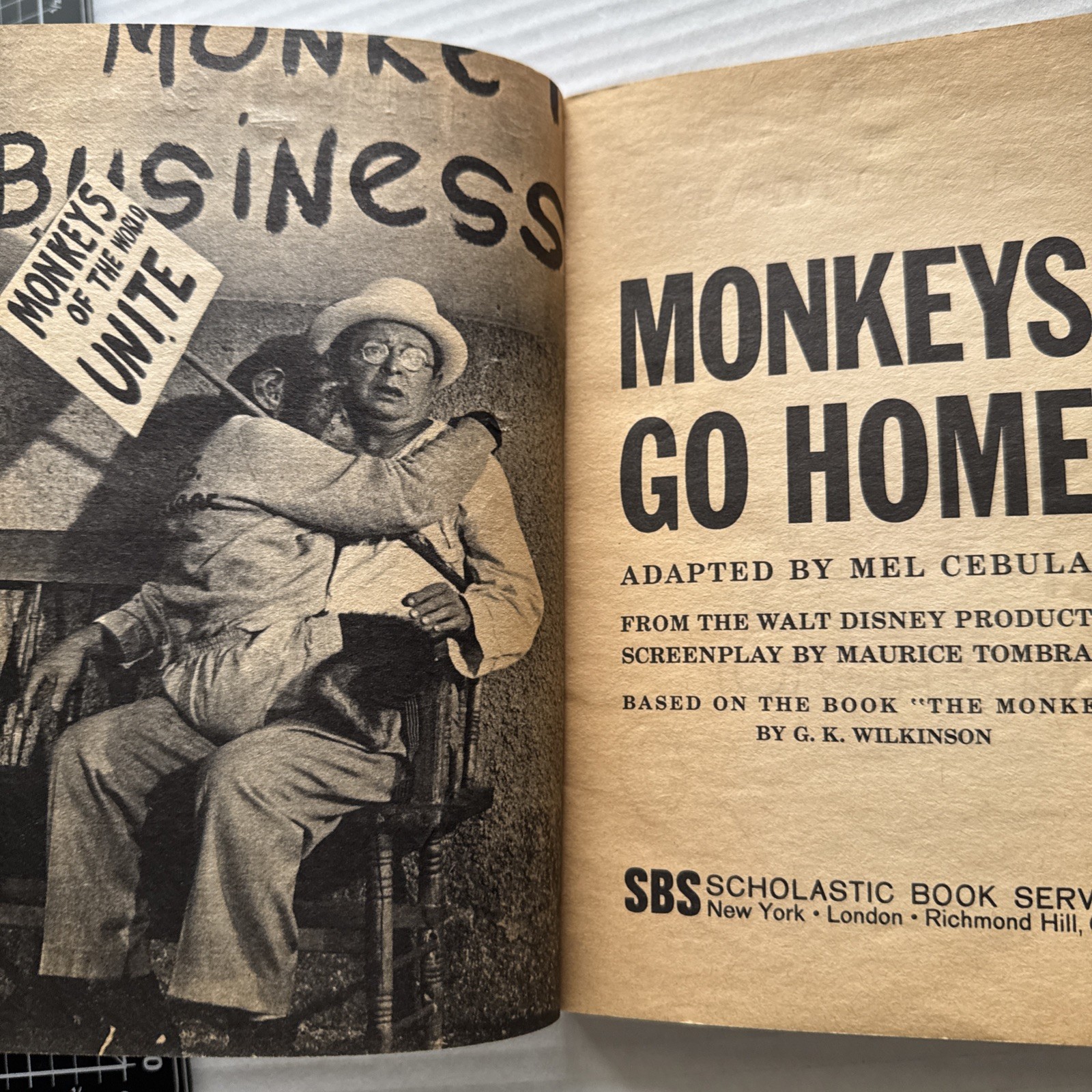 MONKEYS, GO HOME! Book on Walt Disney Motion Picture PB 1967 Scholastic Book