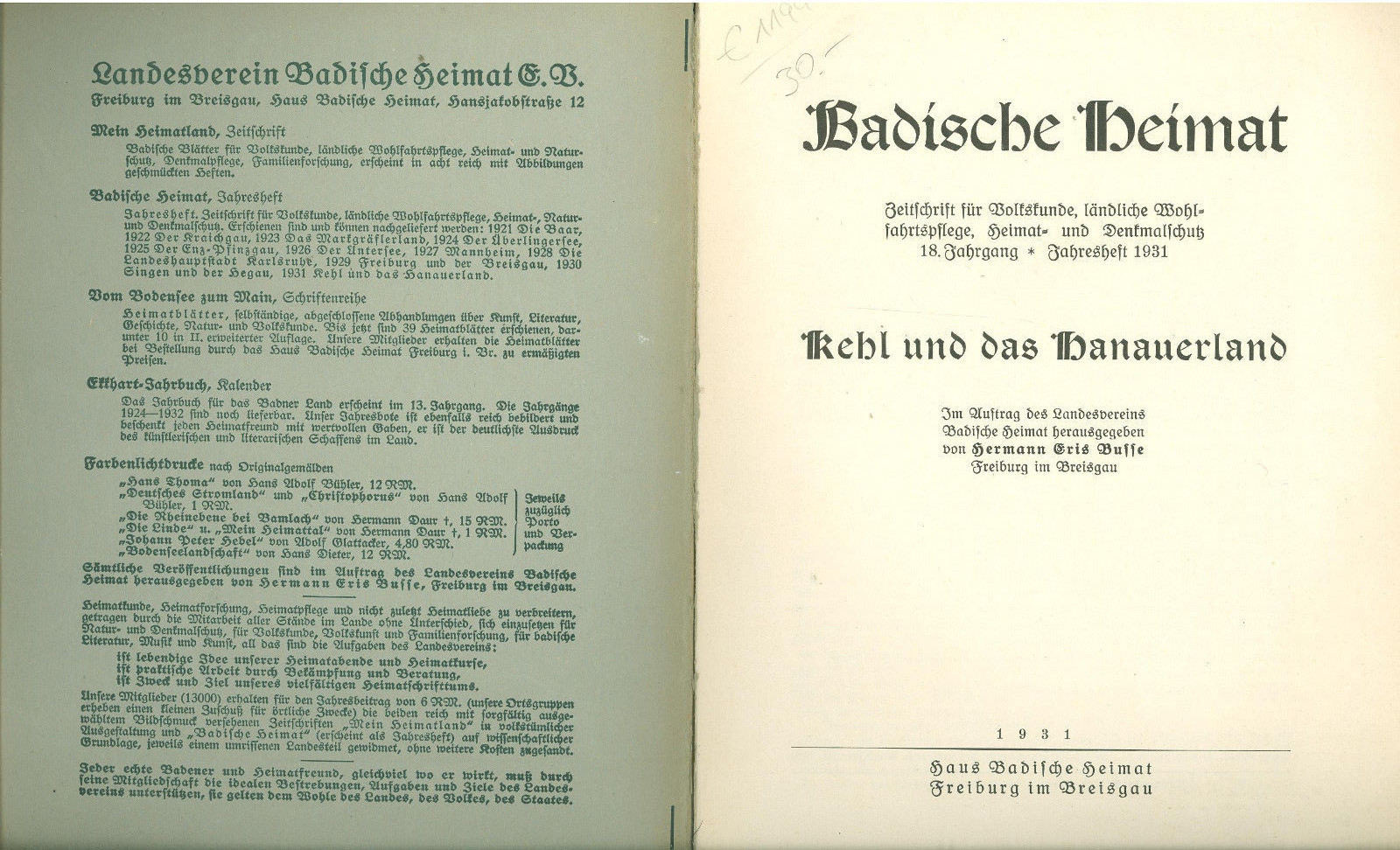 Kehl und das Hanauerland 1931