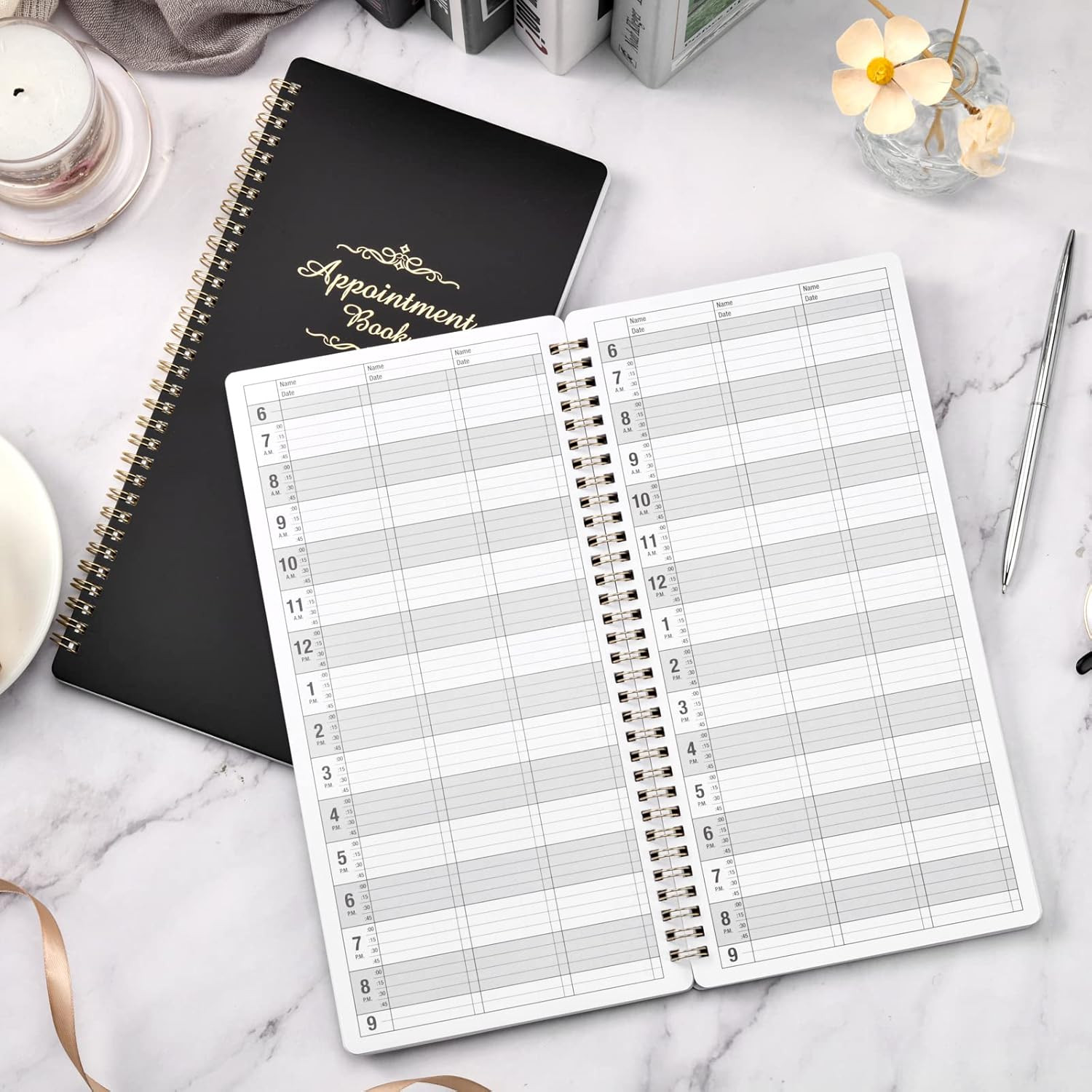 Salon Appointment Book – 15 Min Increments, 3 Cols, 200 Pages, 6.1“ X 11.54“,