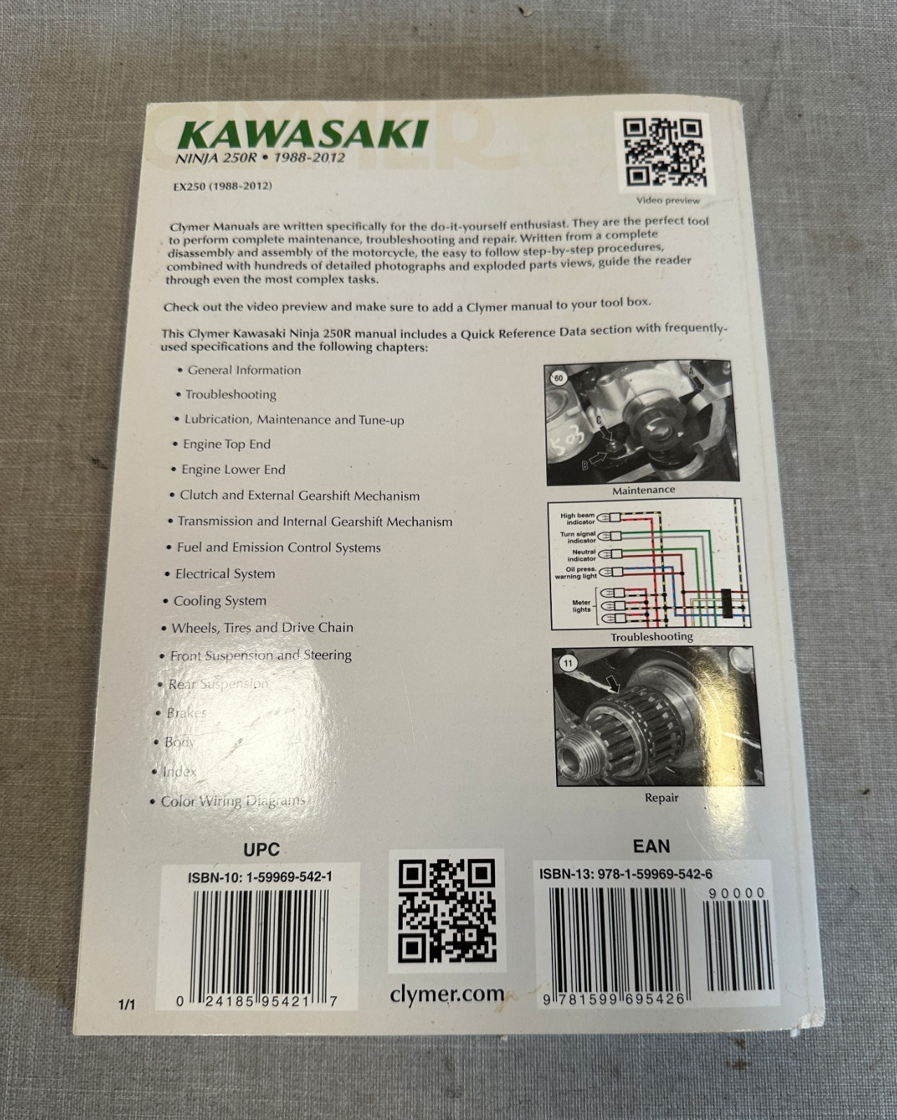 1988-2012 Kawasaki Ninja 250 250R CLYMER REPAIR MANUAL Book no M241