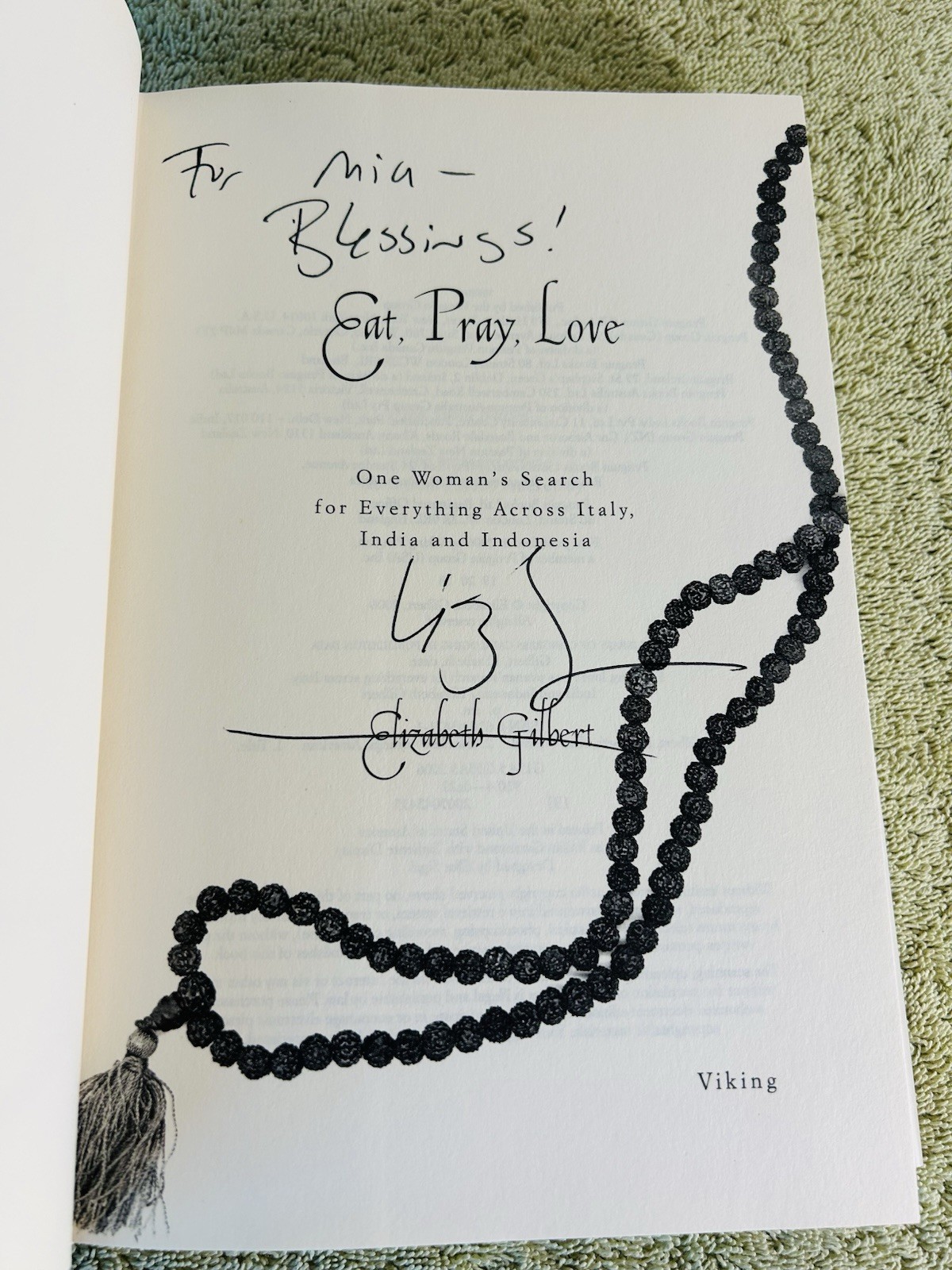 Signed Eat, Pray, Love by Elizabeth Gilbert HCDJ Autograph Later Print