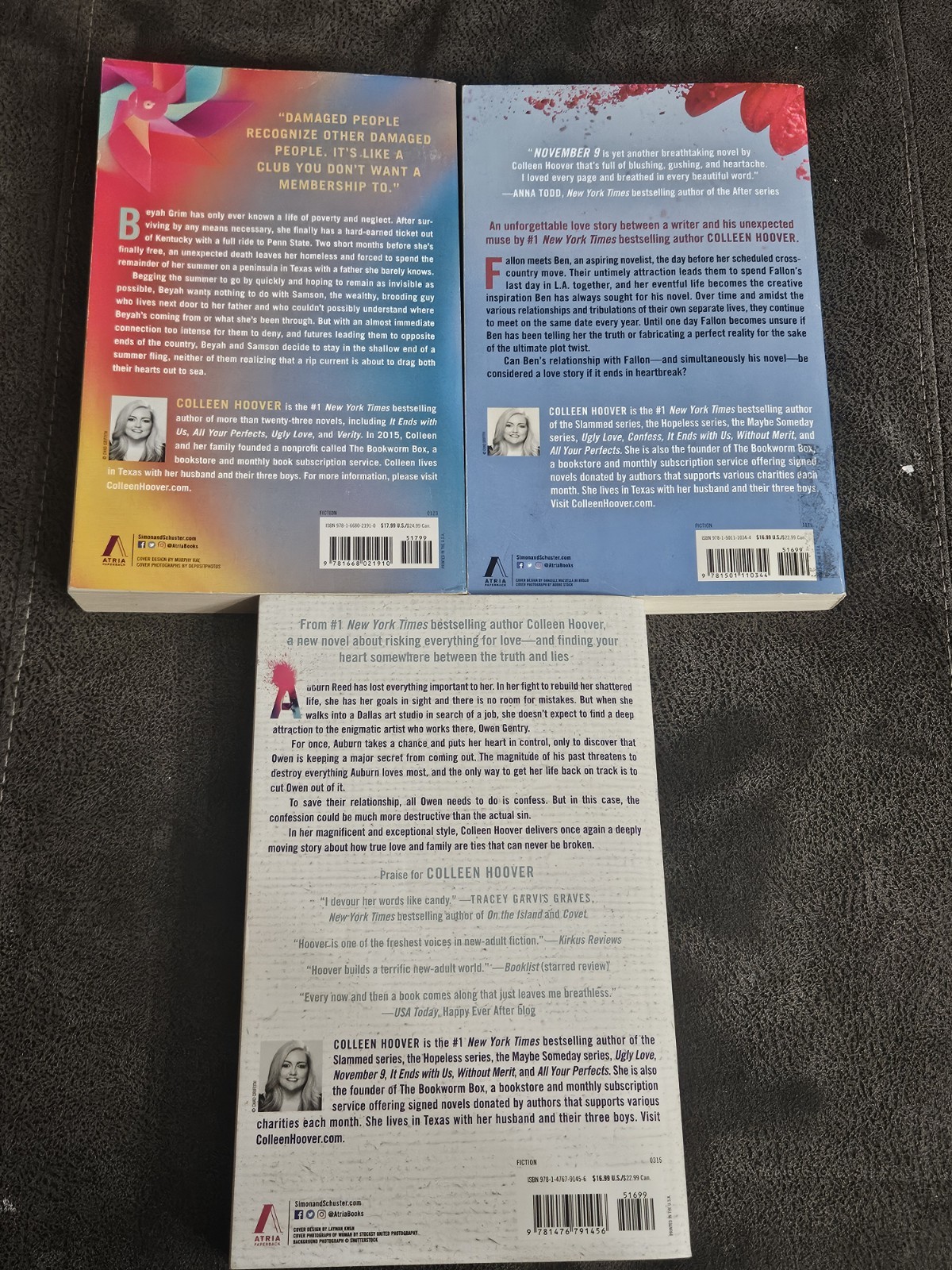 Colleen Hoover 9 Paperback Book Lot Slammed 1 & 2Heart Bones Confess Ugly Love